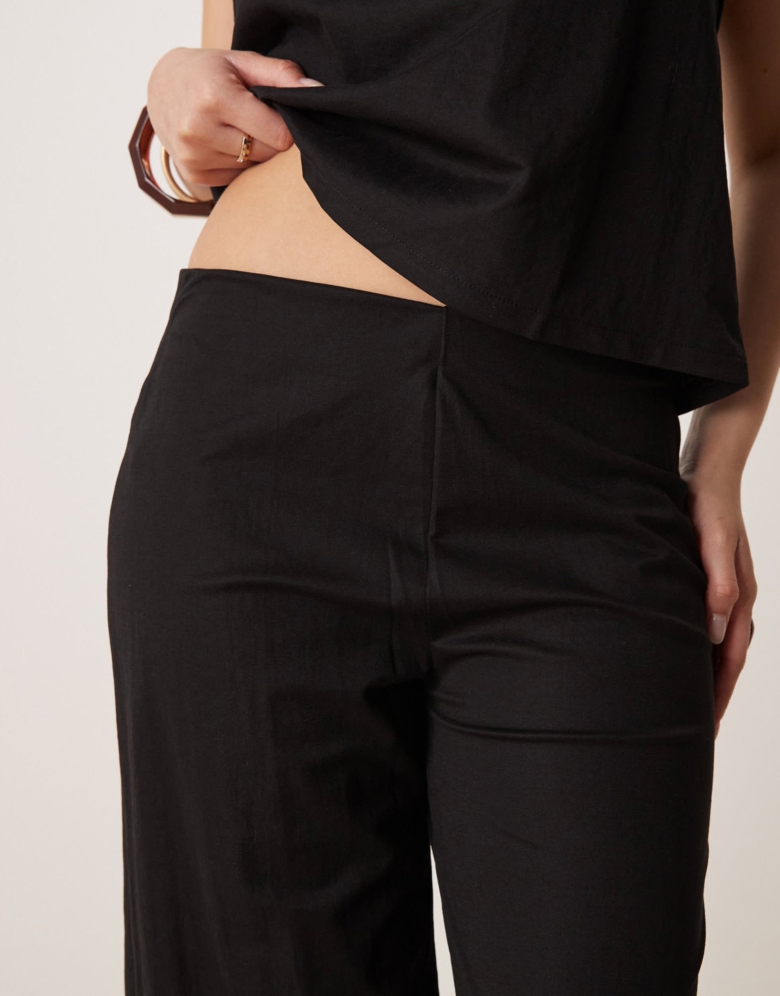 Mango linen mix elasticated waist wide leg trouser co - ord in black - ASOS Sample Sale