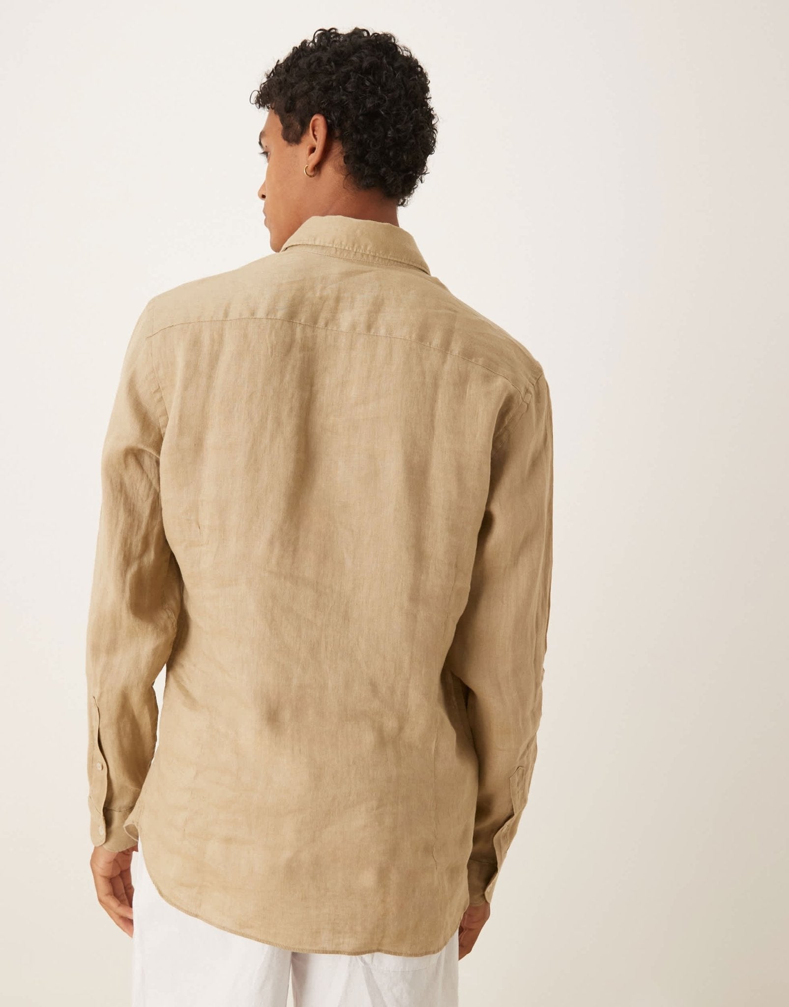 Mango linen mix long sleeve shirt in light beige - ASOS Sample Sale