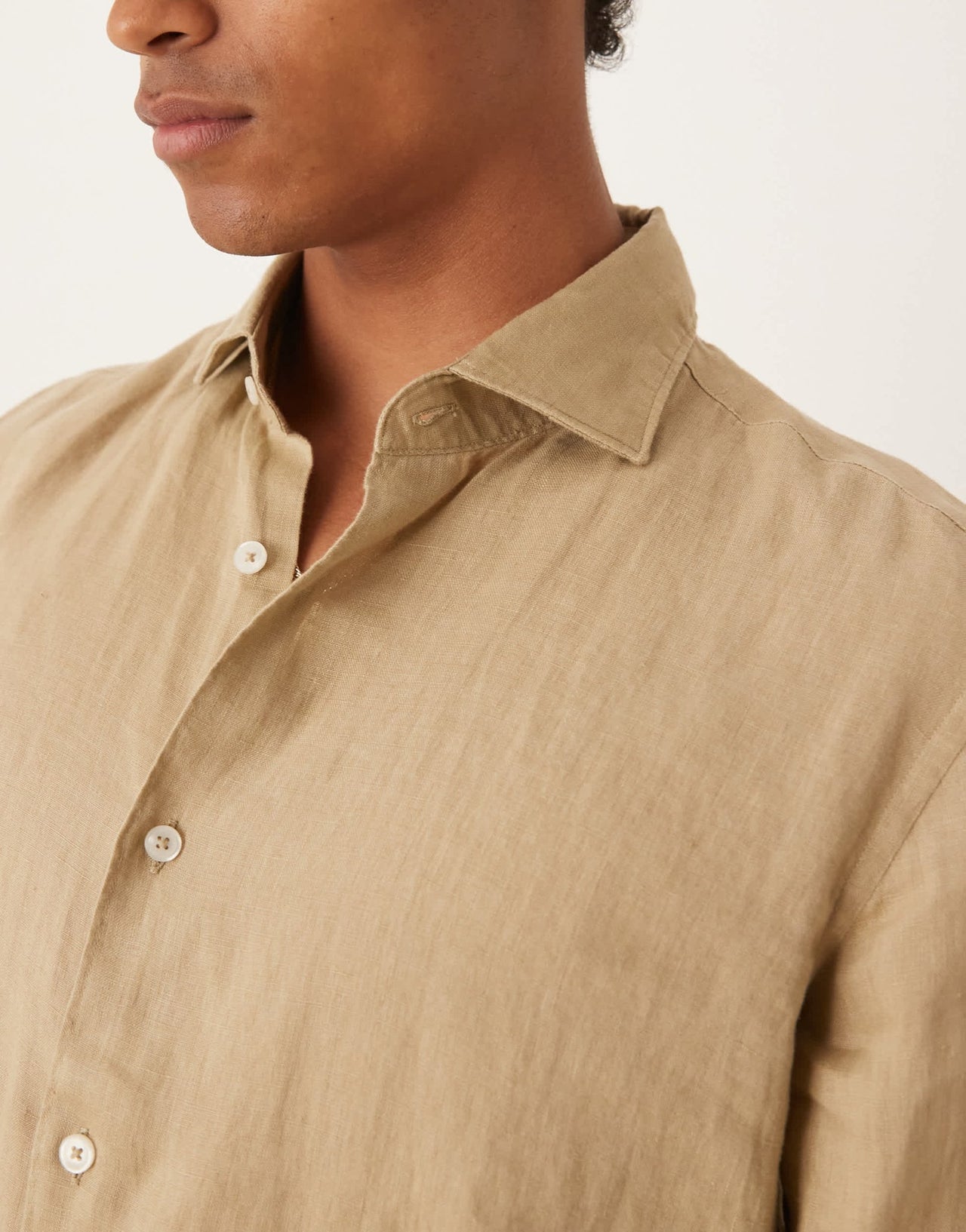 Mango linen mix long sleeve shirt in light beige - ASOS Sample Sale