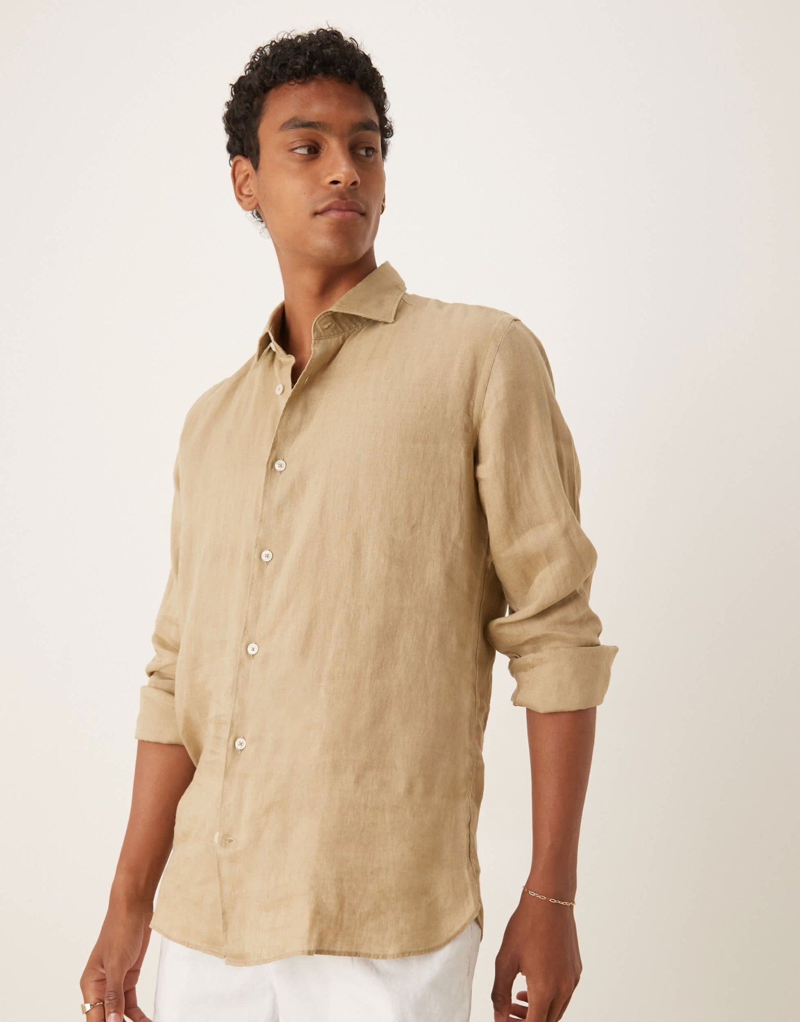 Mango linen mix long sleeve shirt in light beige - ASOS Sample Sale