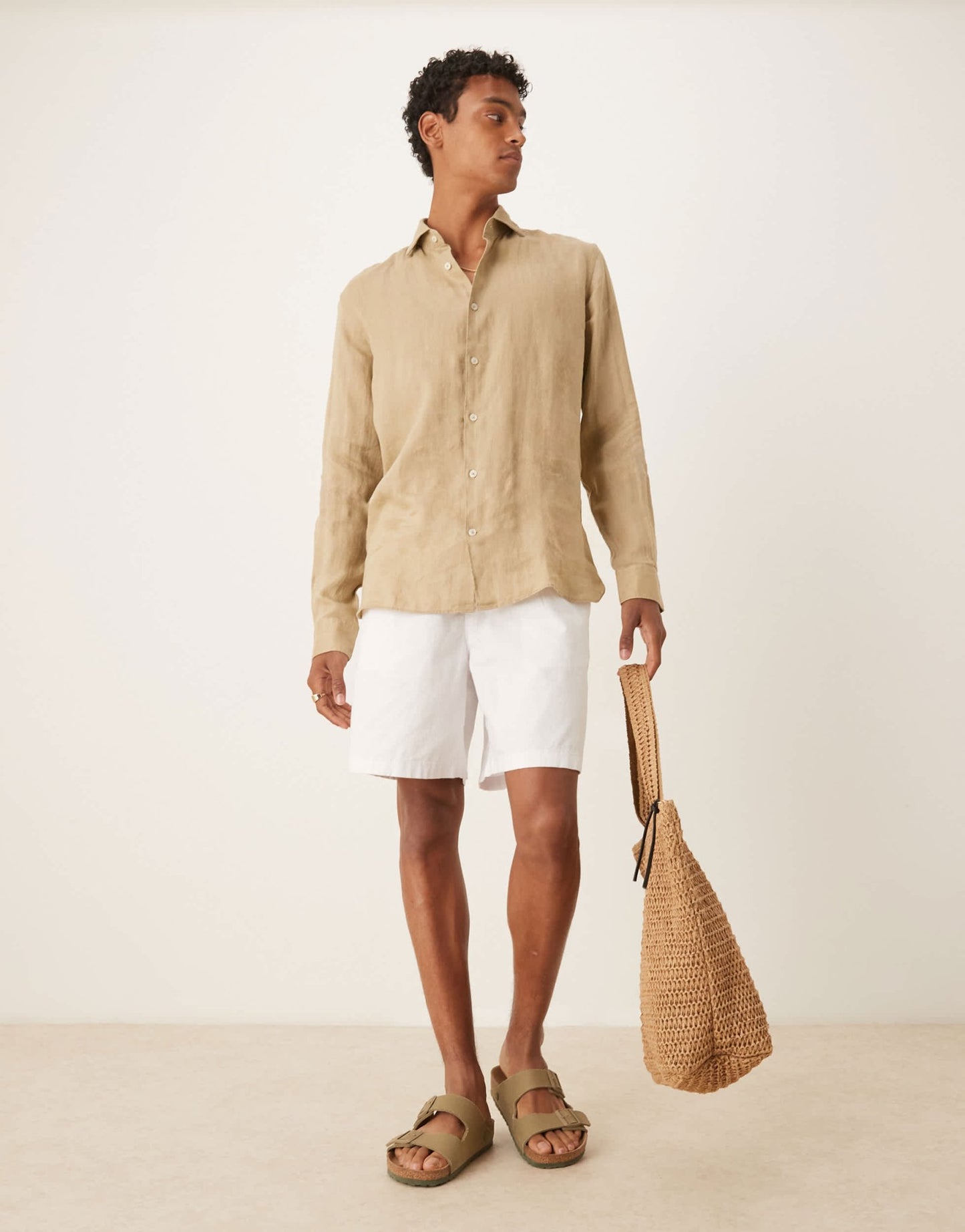 Mango linen mix long sleeve shirt in light beige - ASOS Sample Sale