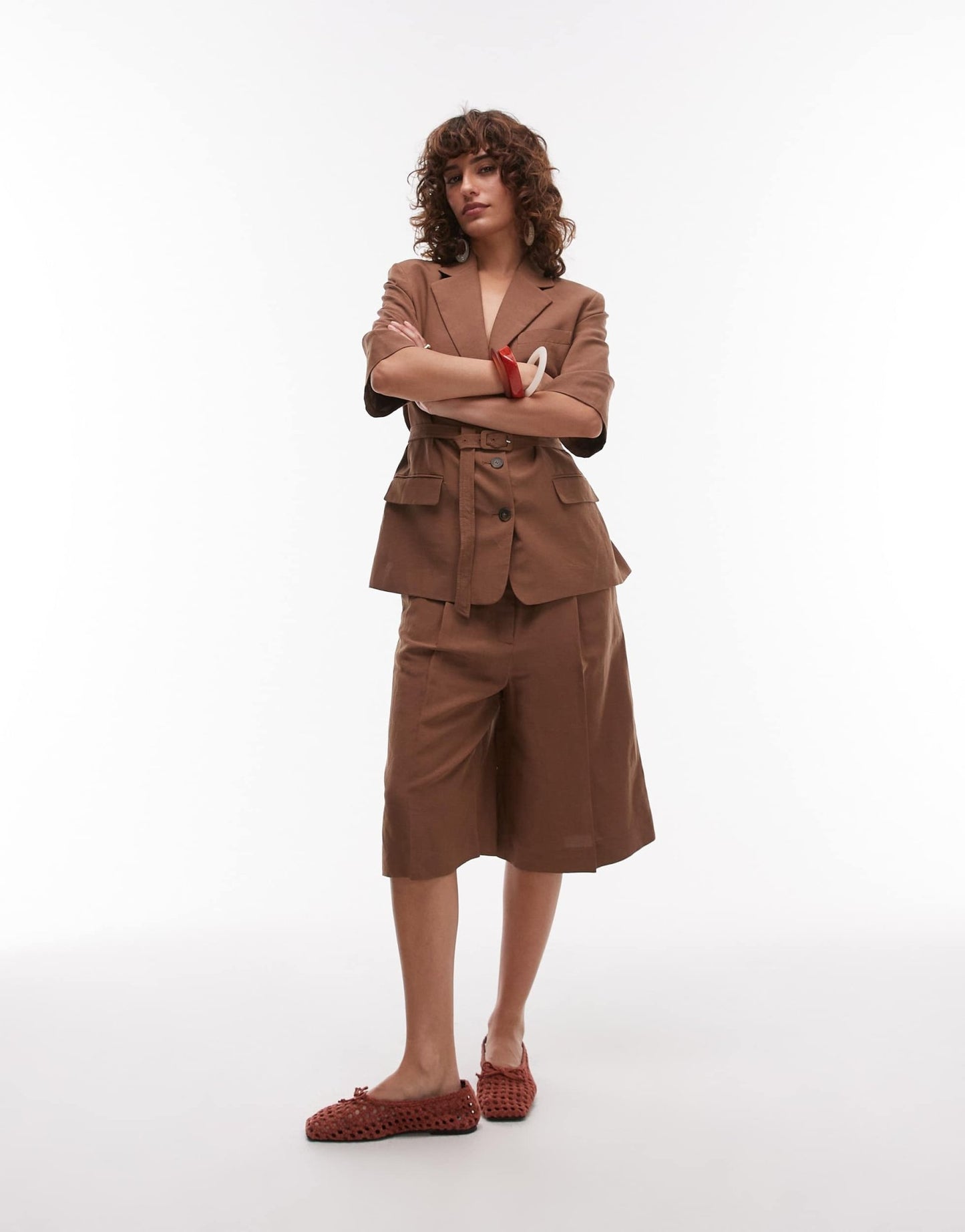 Mango linen mix longline bermuda short co - ord in brown - ASOS Sample Sale