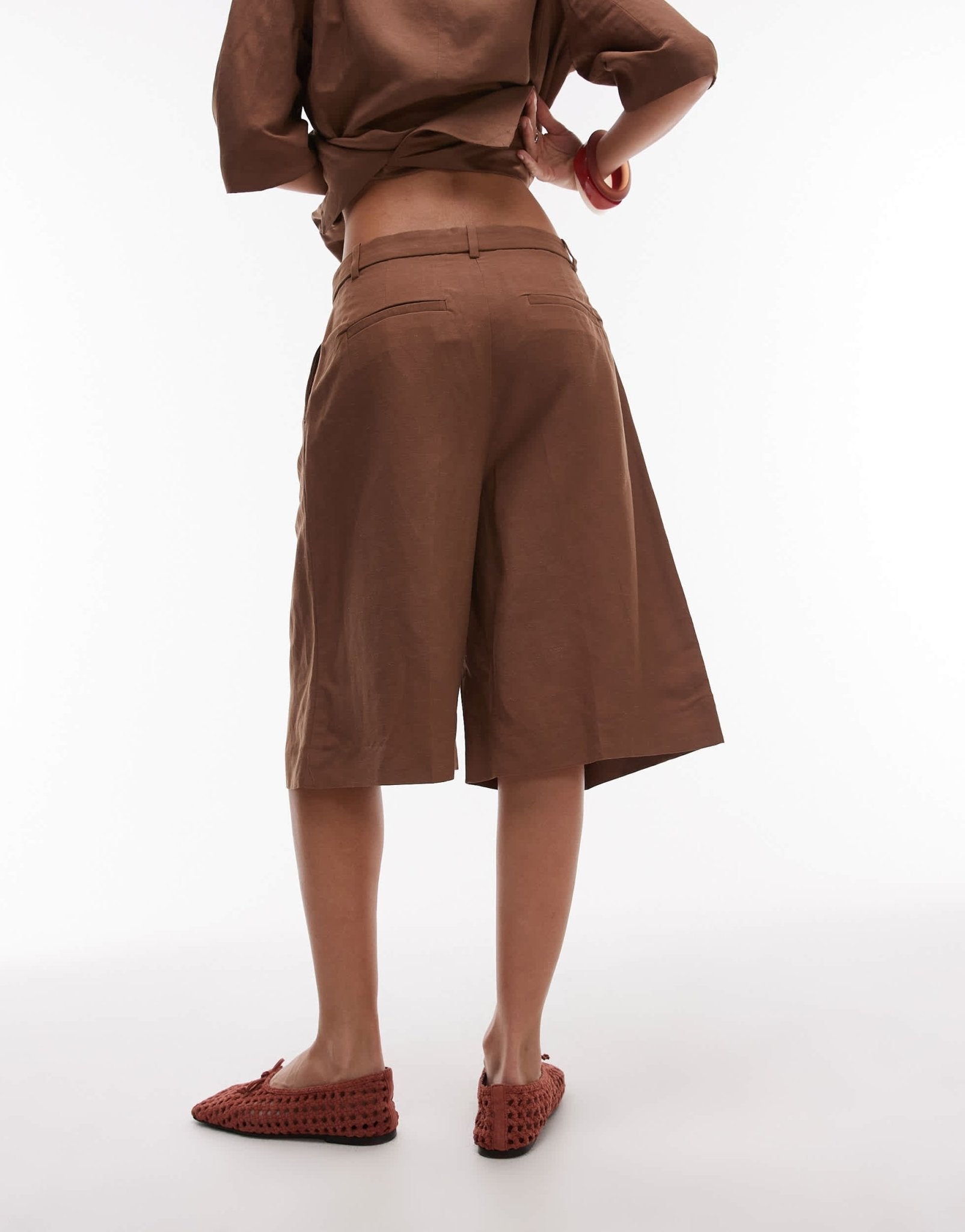 Mango linen mix longline bermuda short co - ord in brown - ASOS Sample Sale