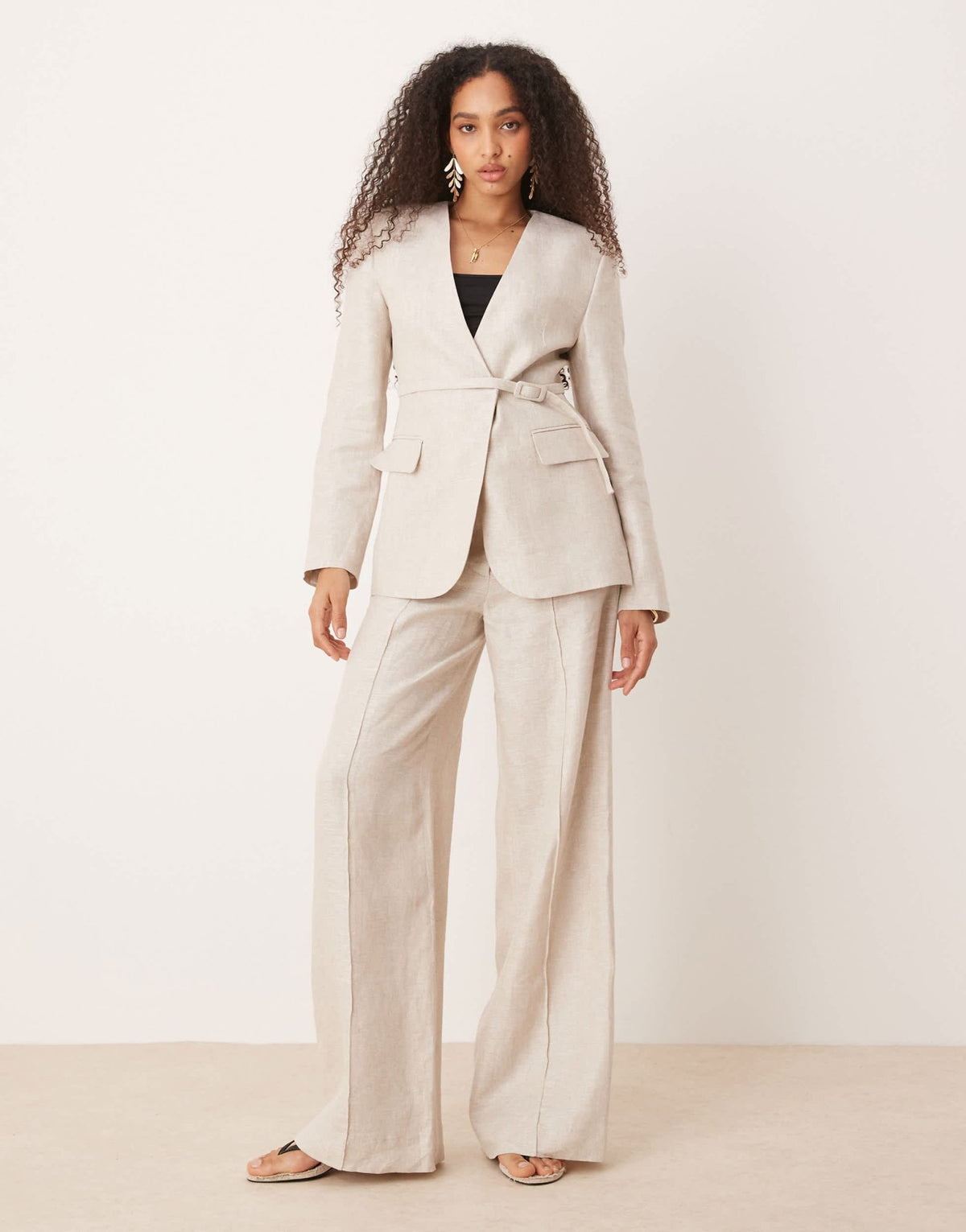 Mango linen mix mid waist straight leg trouser co-ord in oatmeal - ASOS Sample Sale