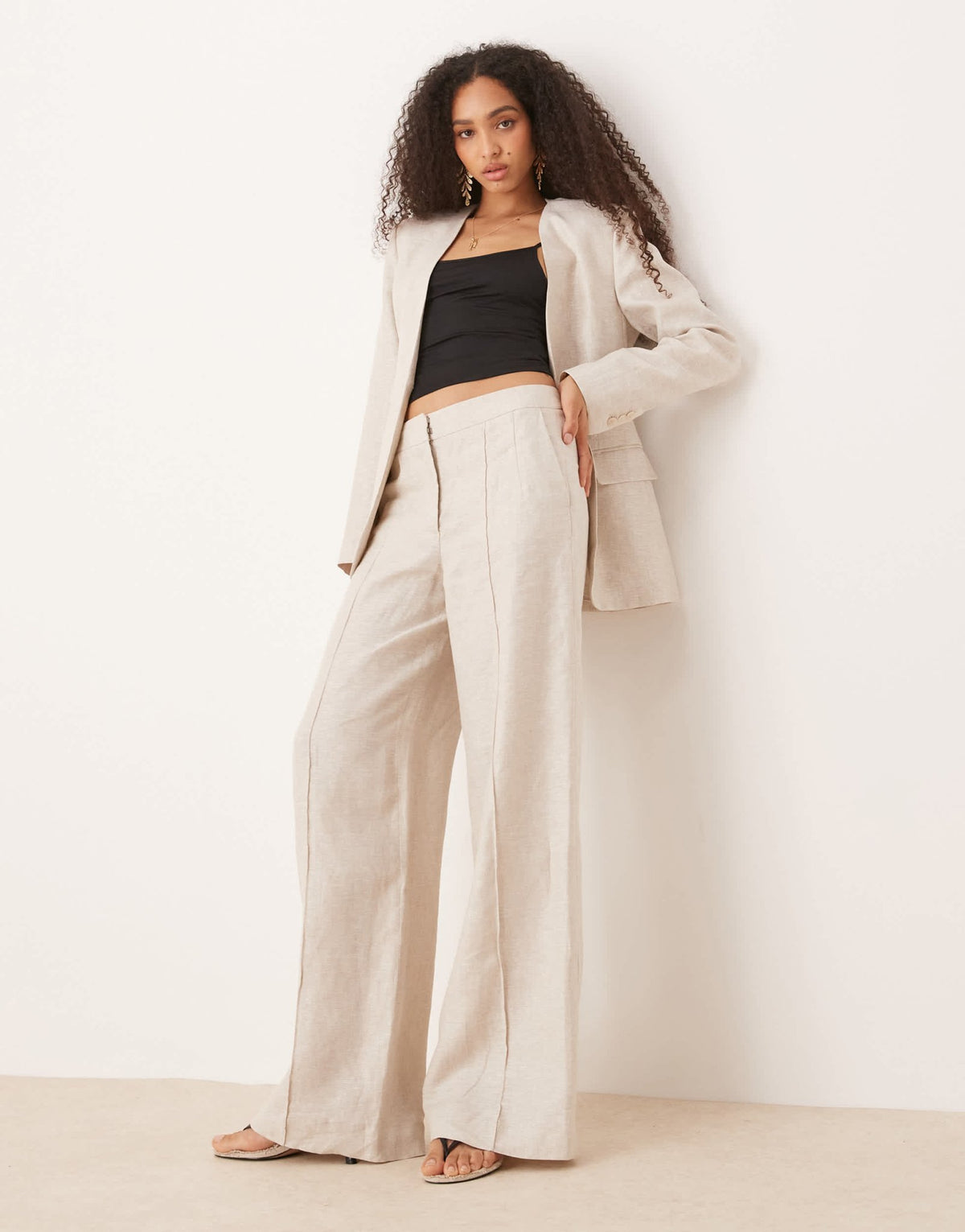Mango linen mix mid waist straight leg trouser co-ord in oatmeal - ASOS Sample Sale