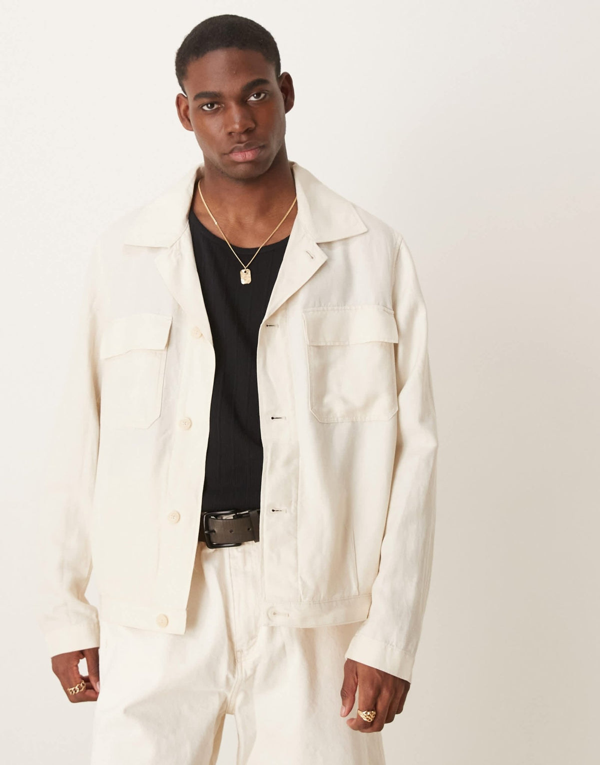 Mango linen mix overshirt in ecru - ASOS Sample Sale