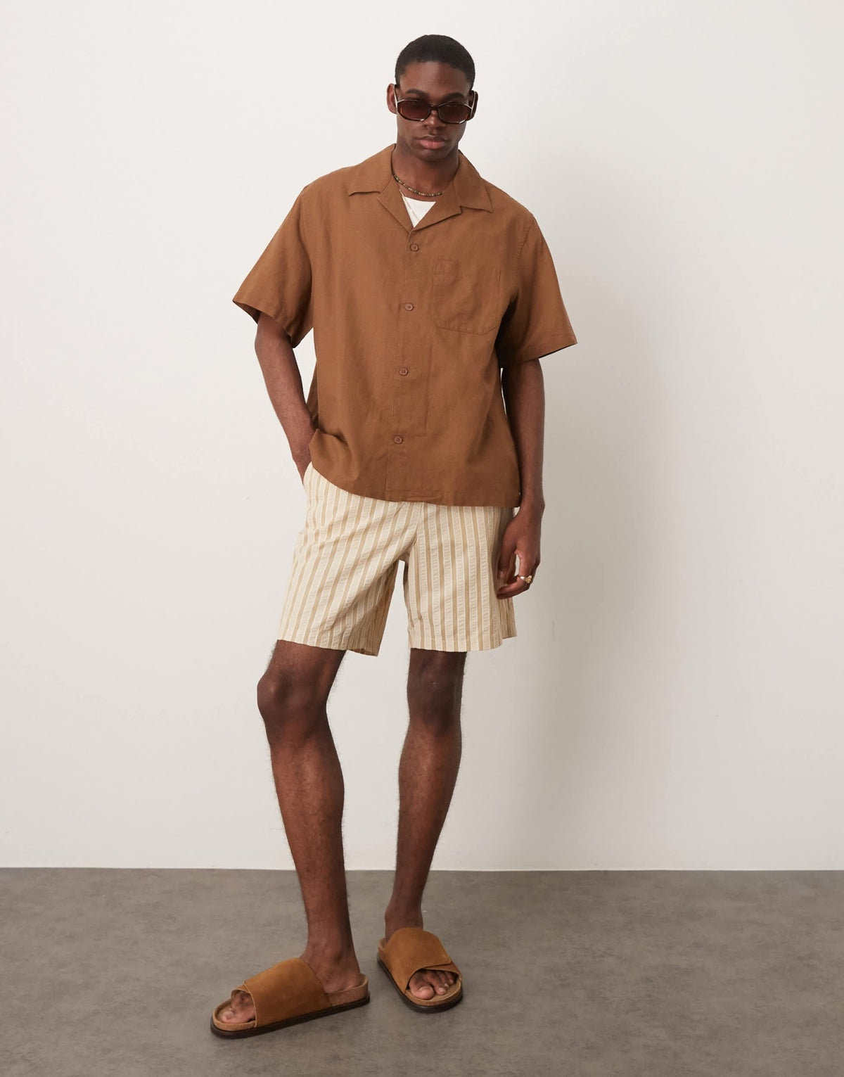 Mango linen mix relaxed fit shirt in brown - ASOS Sample Sale