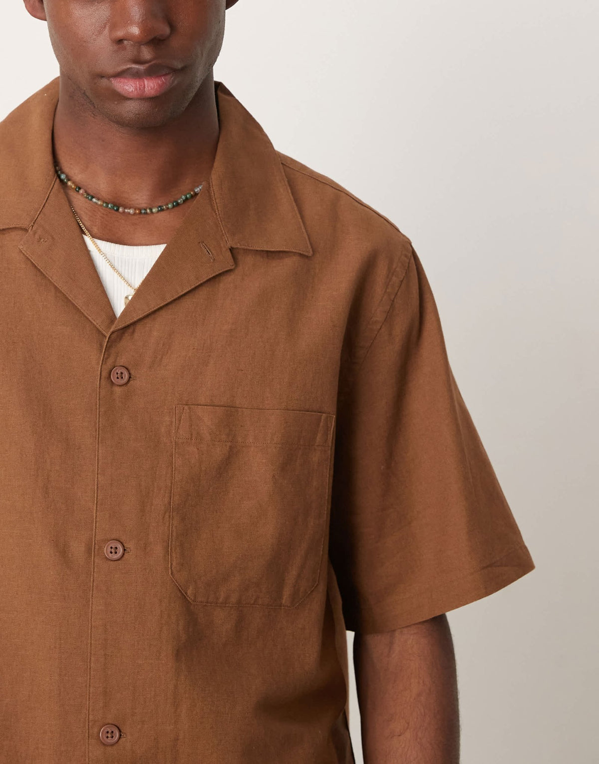 Mango linen mix relaxed fit shirt in brown - ASOS Sample Sale