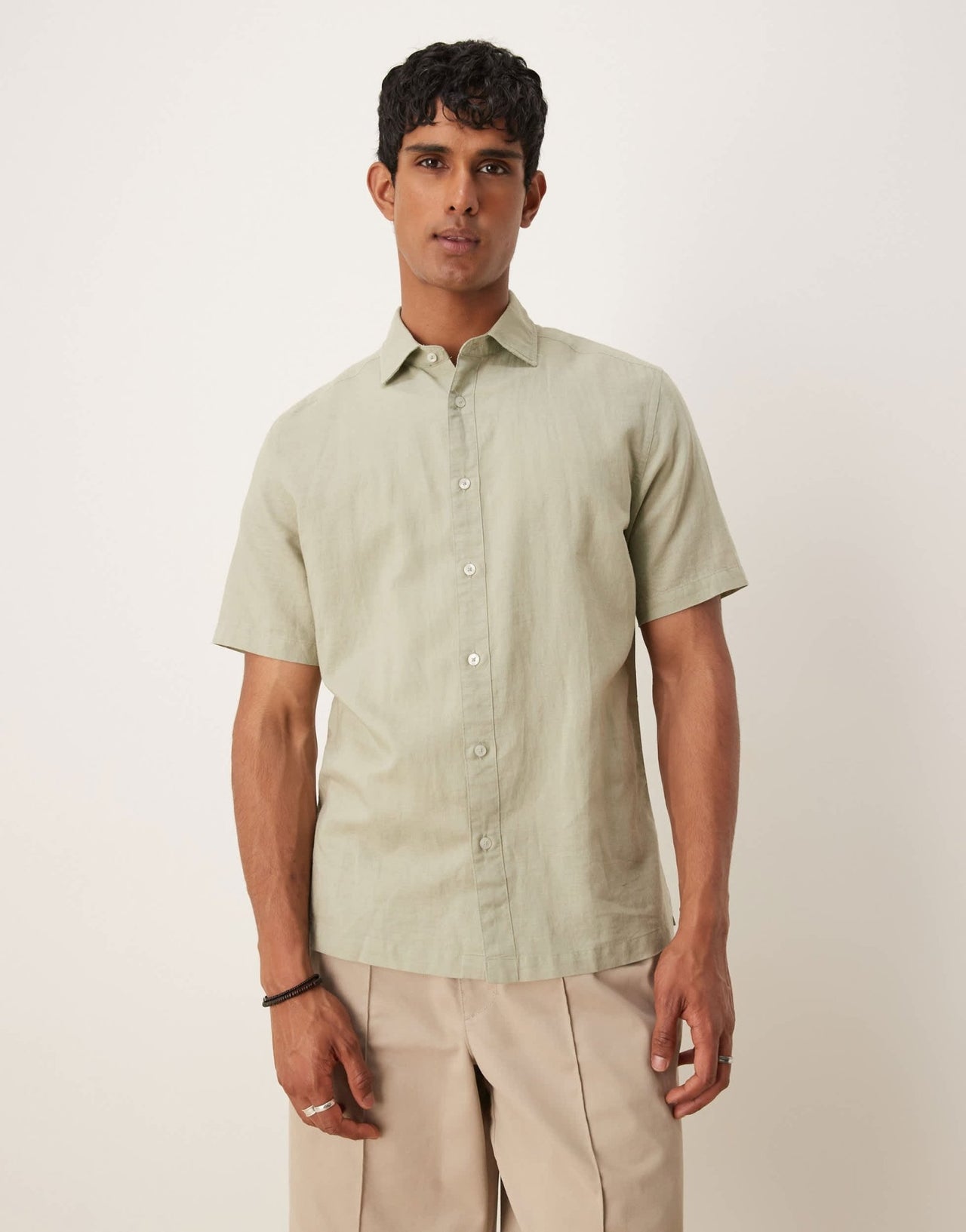 Mango linen mix shirt in light green - ASOS Sample Sale