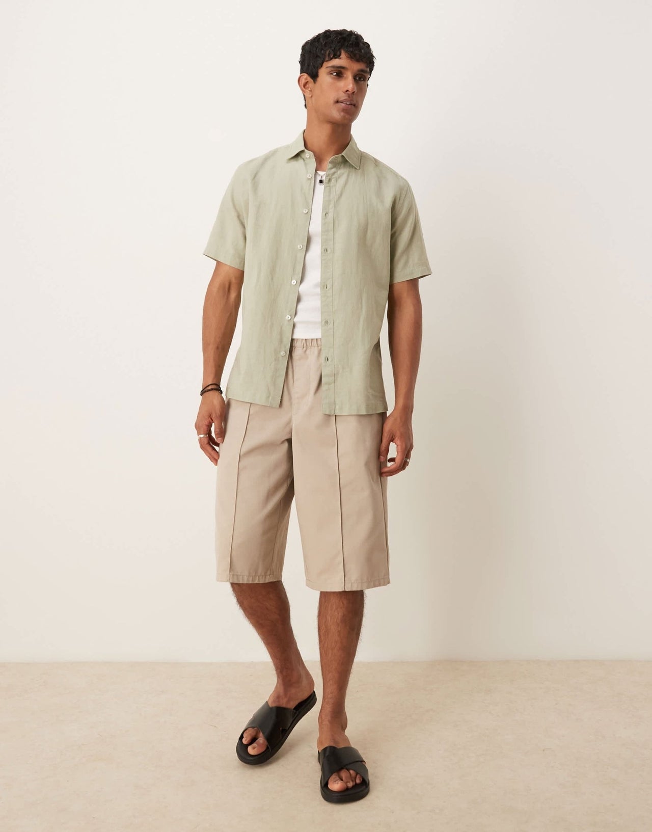 Mango linen mix shirt in light green - ASOS Sample Sale
