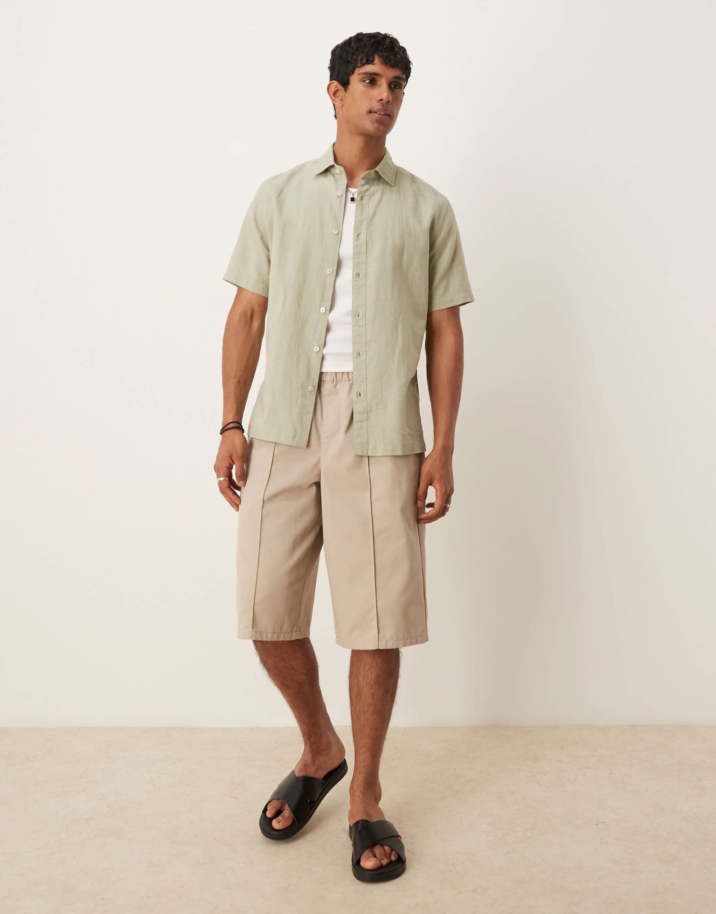 Mango linen mix shirt in light green - ASOS Sample Sale