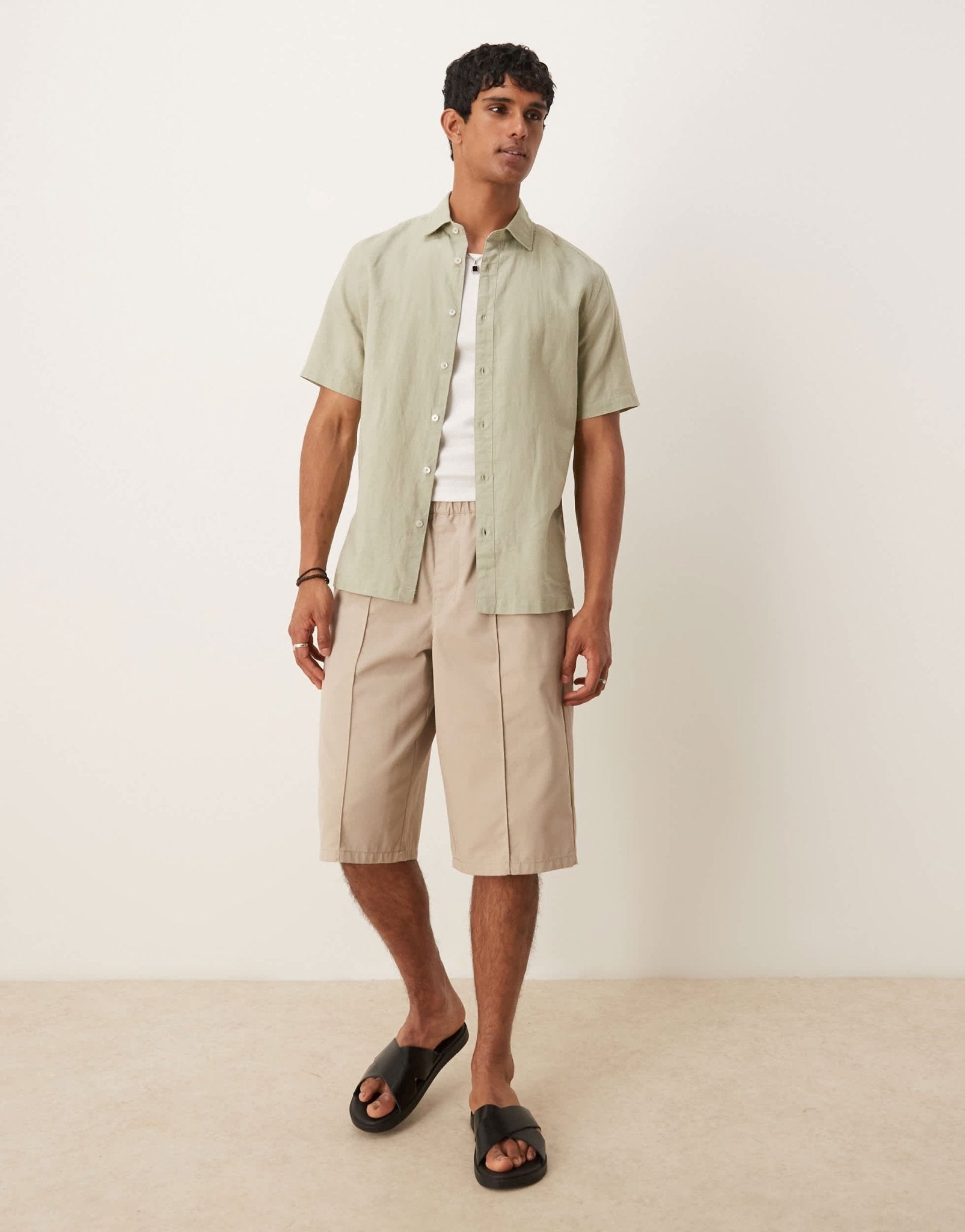 Mango linen mix shirt in light green - ASOS Sample Sale
