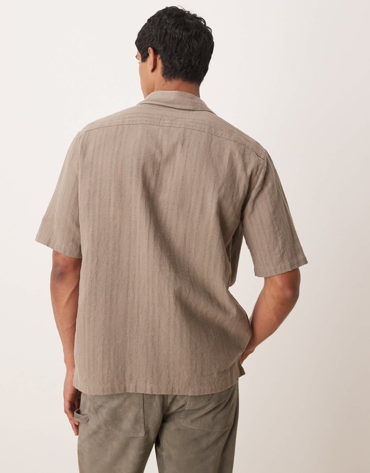 Mango linen mix textured stripe short sleeve shirt in brown - ASOS Sample Sale