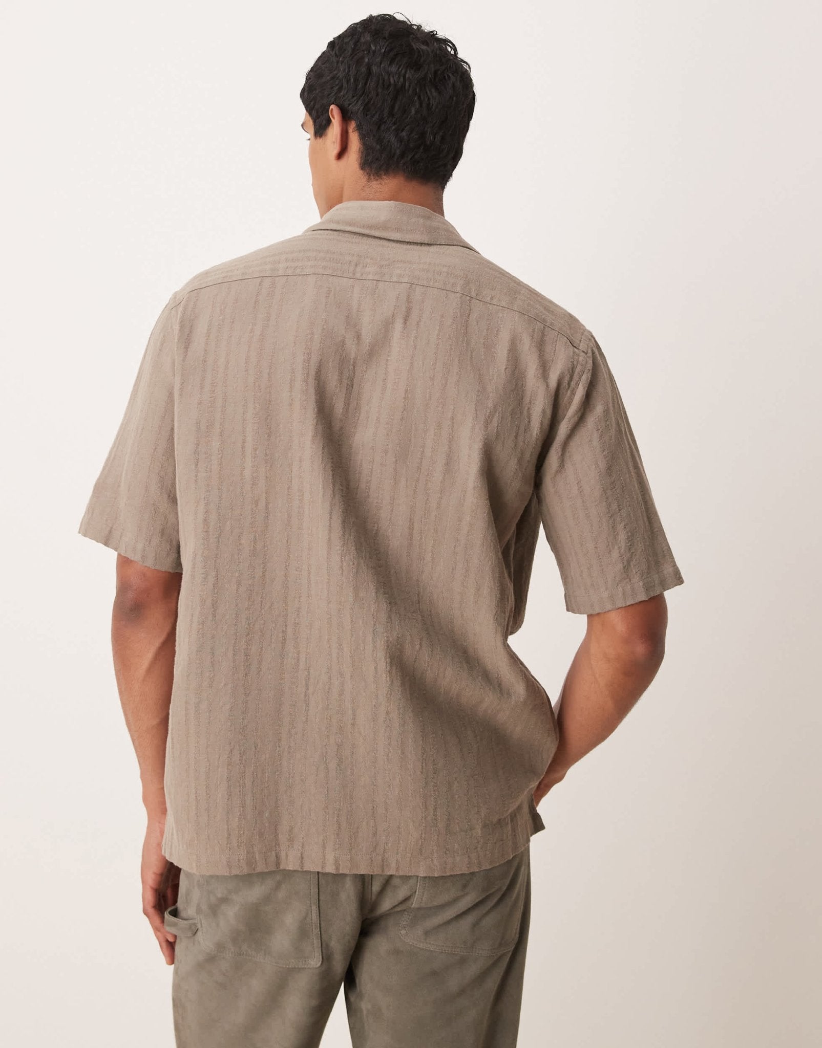 Mango linen mix textured stripe short sleeve shirt in brown - ASOS Sample Sale