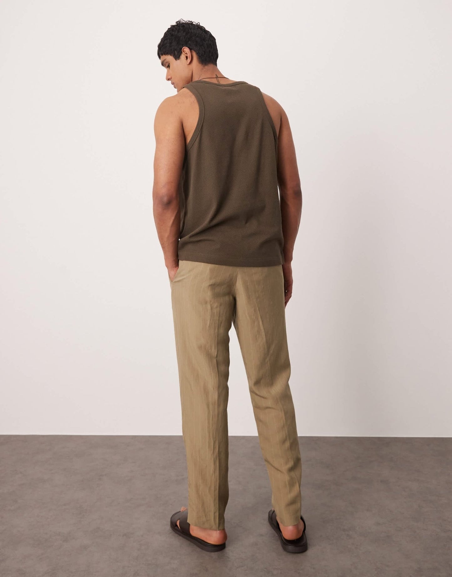 Mango linen mix thin pinstripe trousers in brown - ASOS Sample Sale