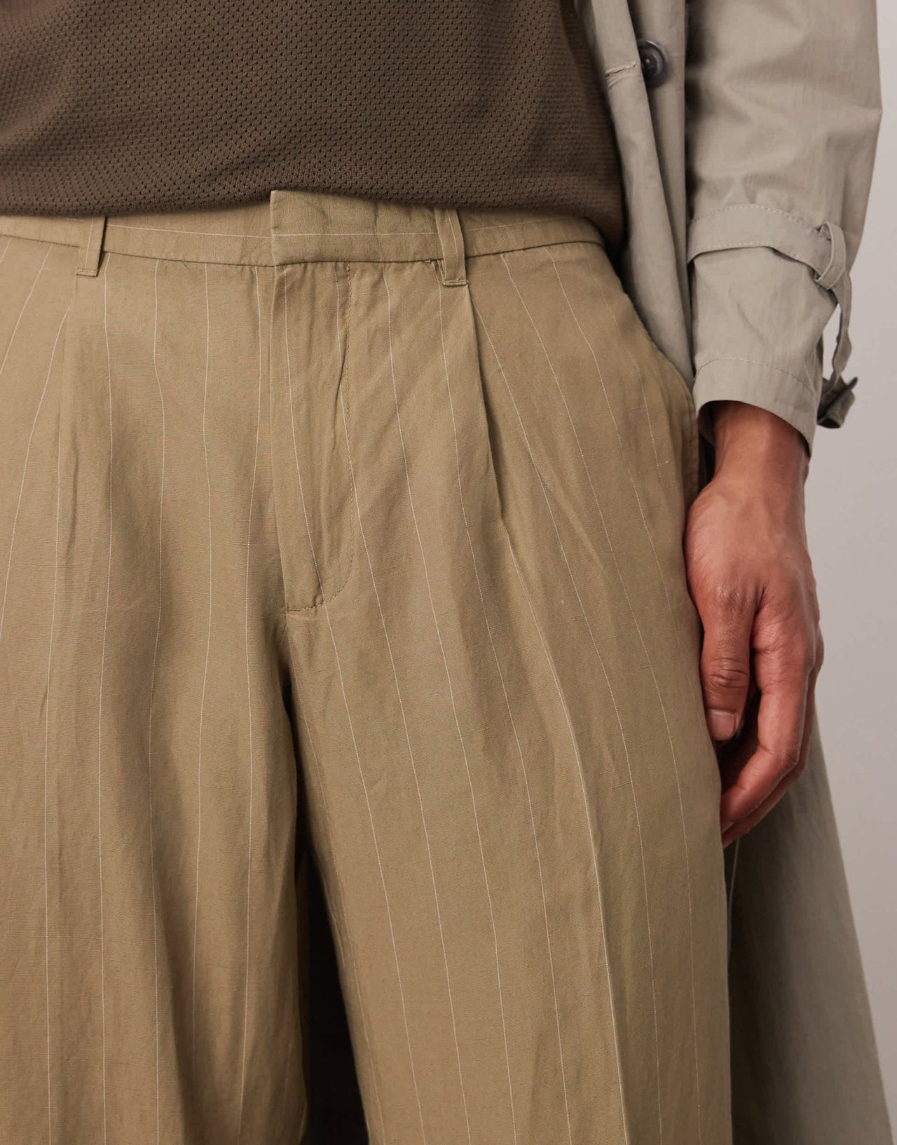 Mango linen mix thin pinstripe trousers in brown - ASOS Sample Sale