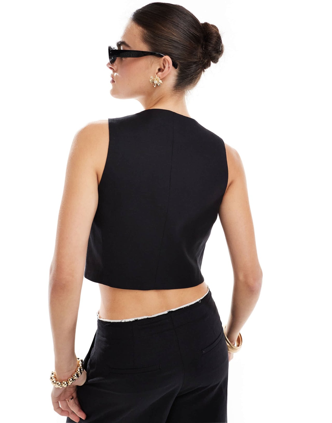 Mango linen mix tie front co - ord waistcoat in black - ASOS Sample Sale
