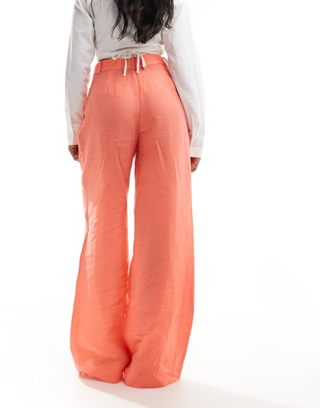Mango linen mix wide leg trousers in orange - ASOS Sample Sale