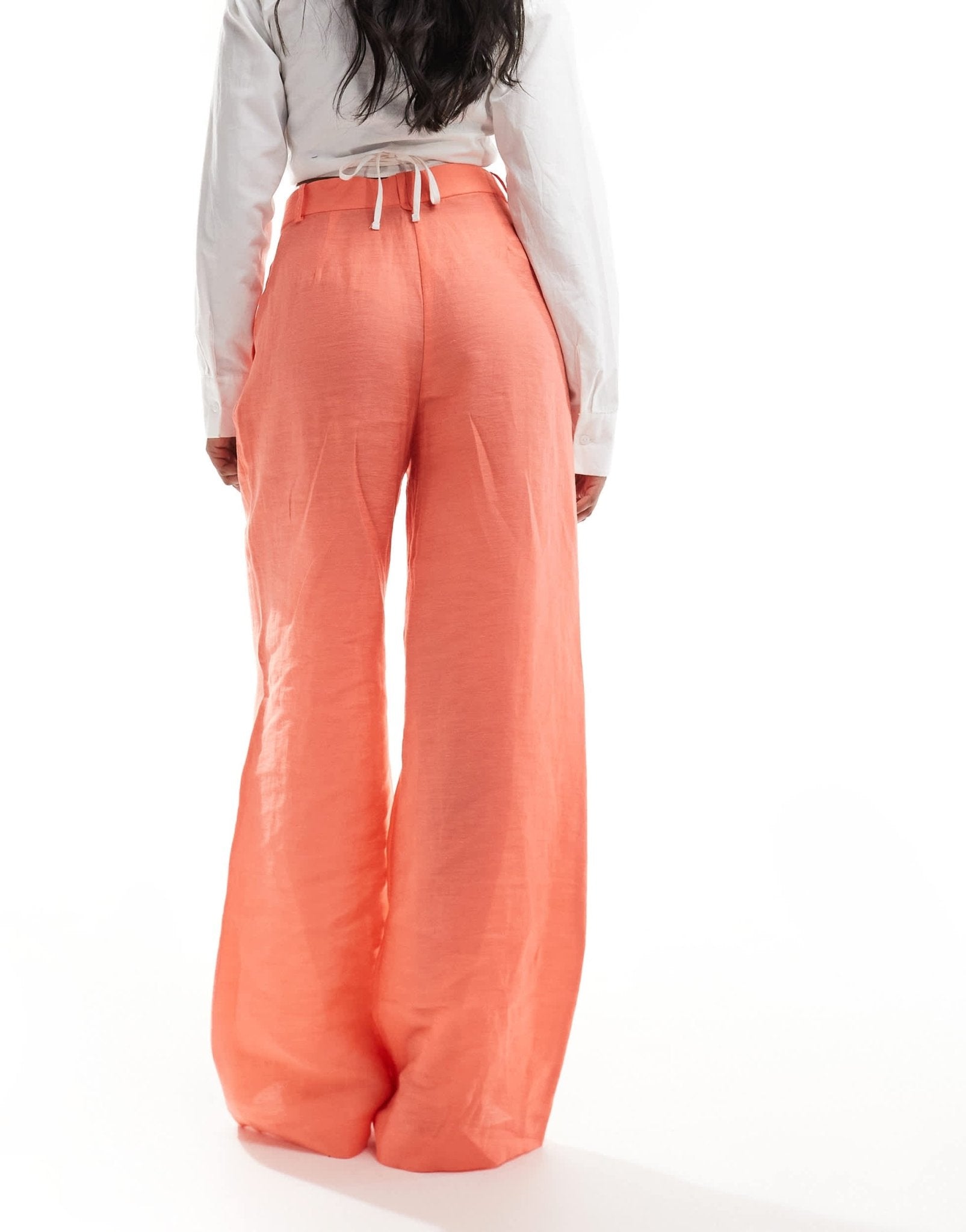 Mango linen mix wide leg trousers in orange - ASOS Sample Sale