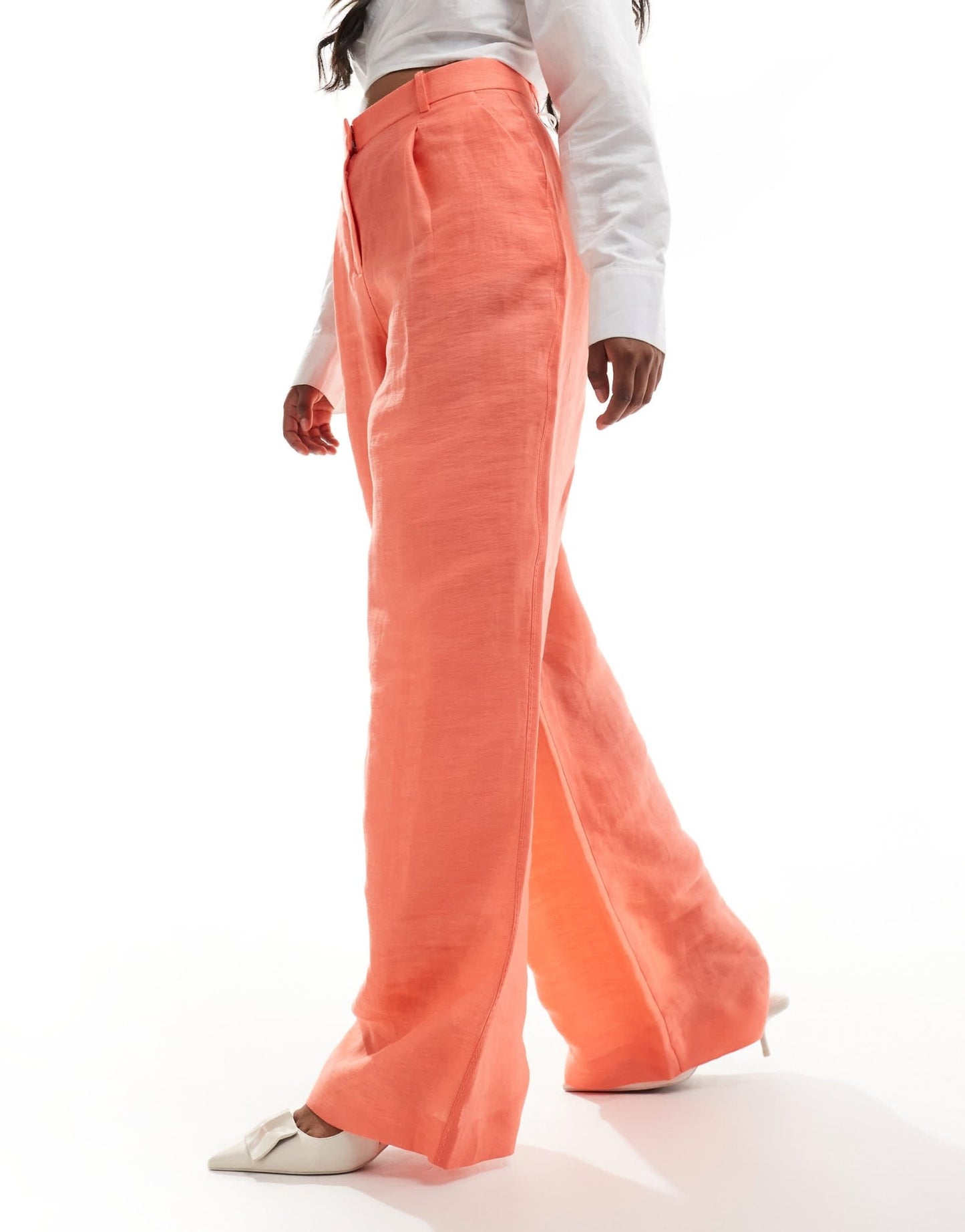 Mango linen mix wide leg trousers in orange - ASOS Sample Sale