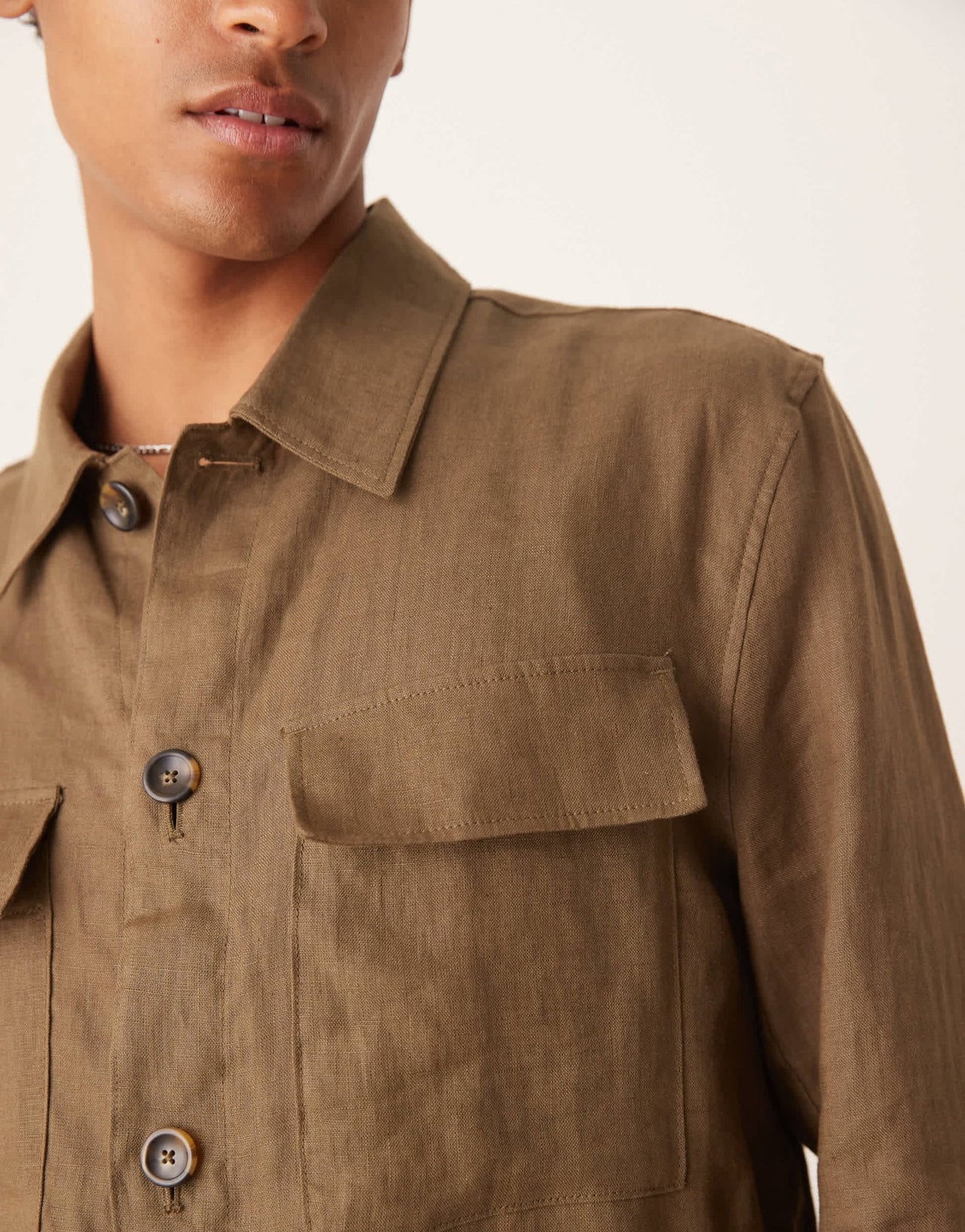 Mango linen shacket in brown - ASOS Sample Sale