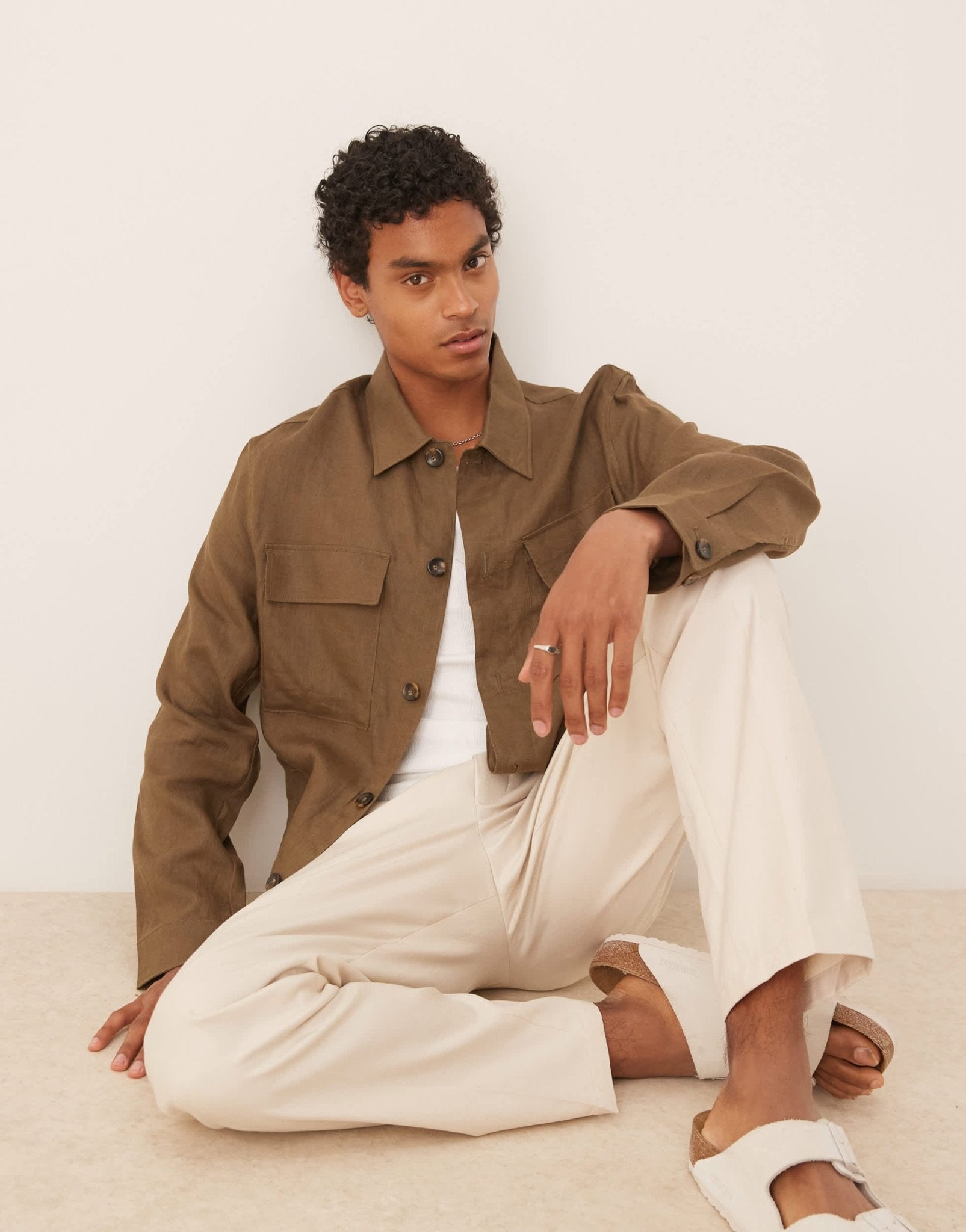 Mango linen shacket in brown - ASOS Sample Sale