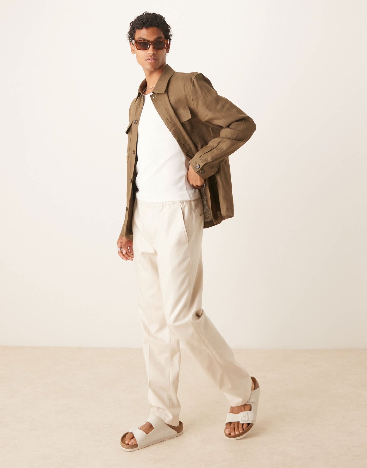 Mango linen shacket in brown - ASOS Sample Sale