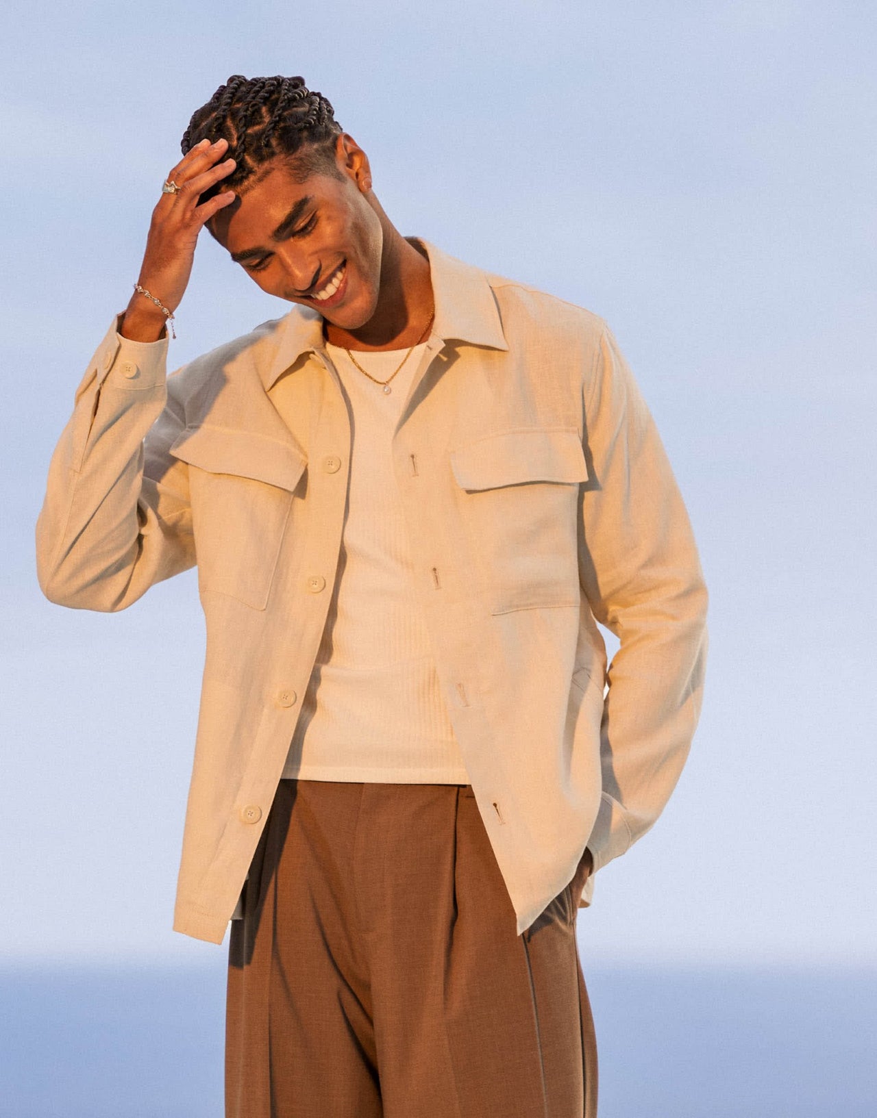 Mango linen shacket in light beige - ASOS Sample Sale