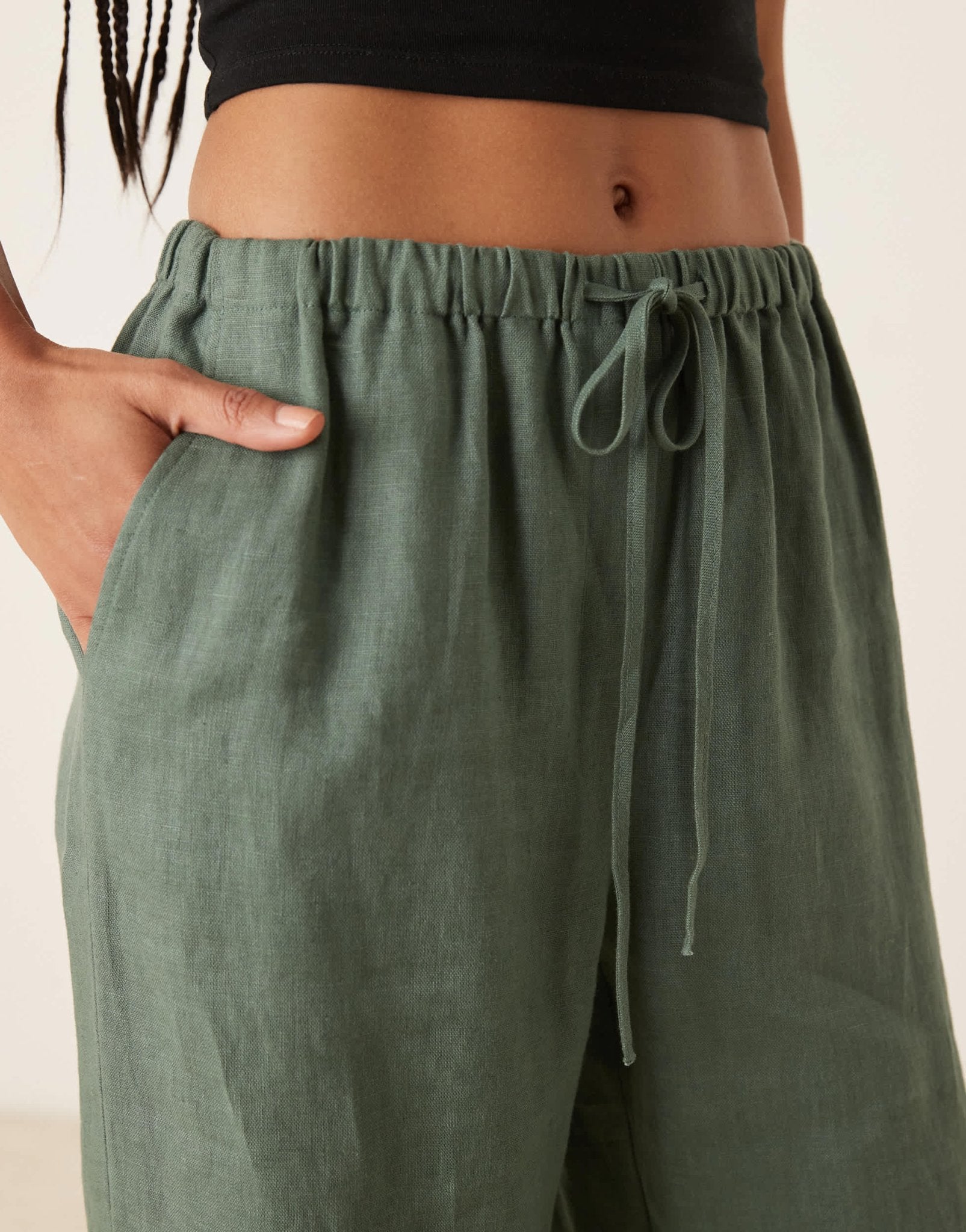 Mango linen slouchy tie waist trouser co-ord in sage green - ASOS Sample Sale