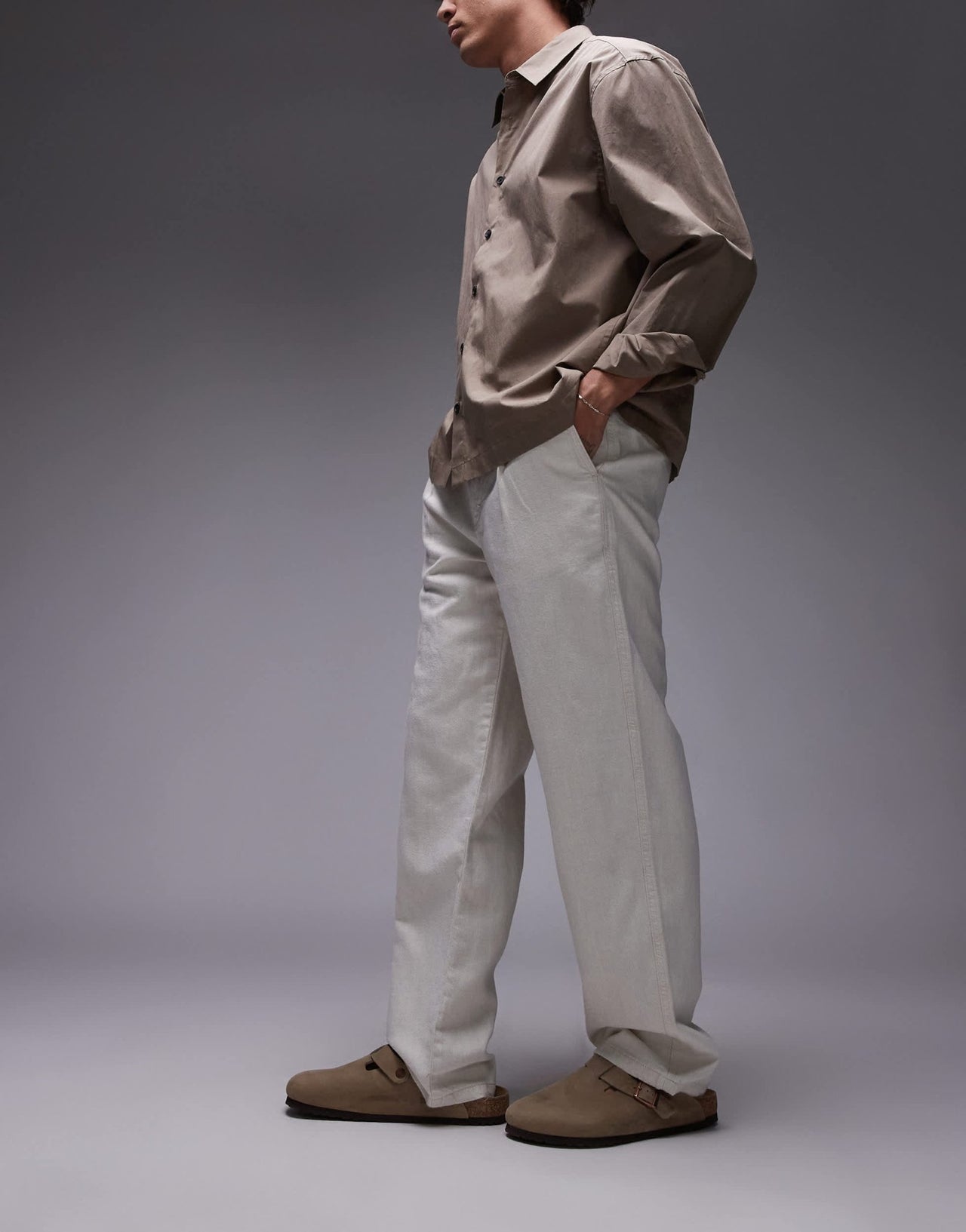Mango linen straight leg slouchy trouser in beige - ASOS Sample Sale