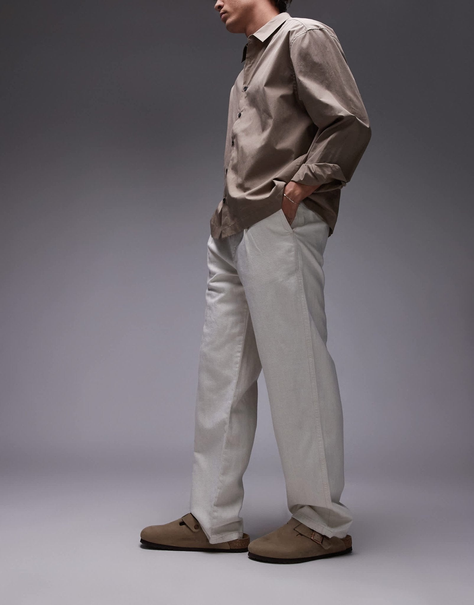 Mango linen straight leg slouchy trouser in beige - ASOS Sample Sale