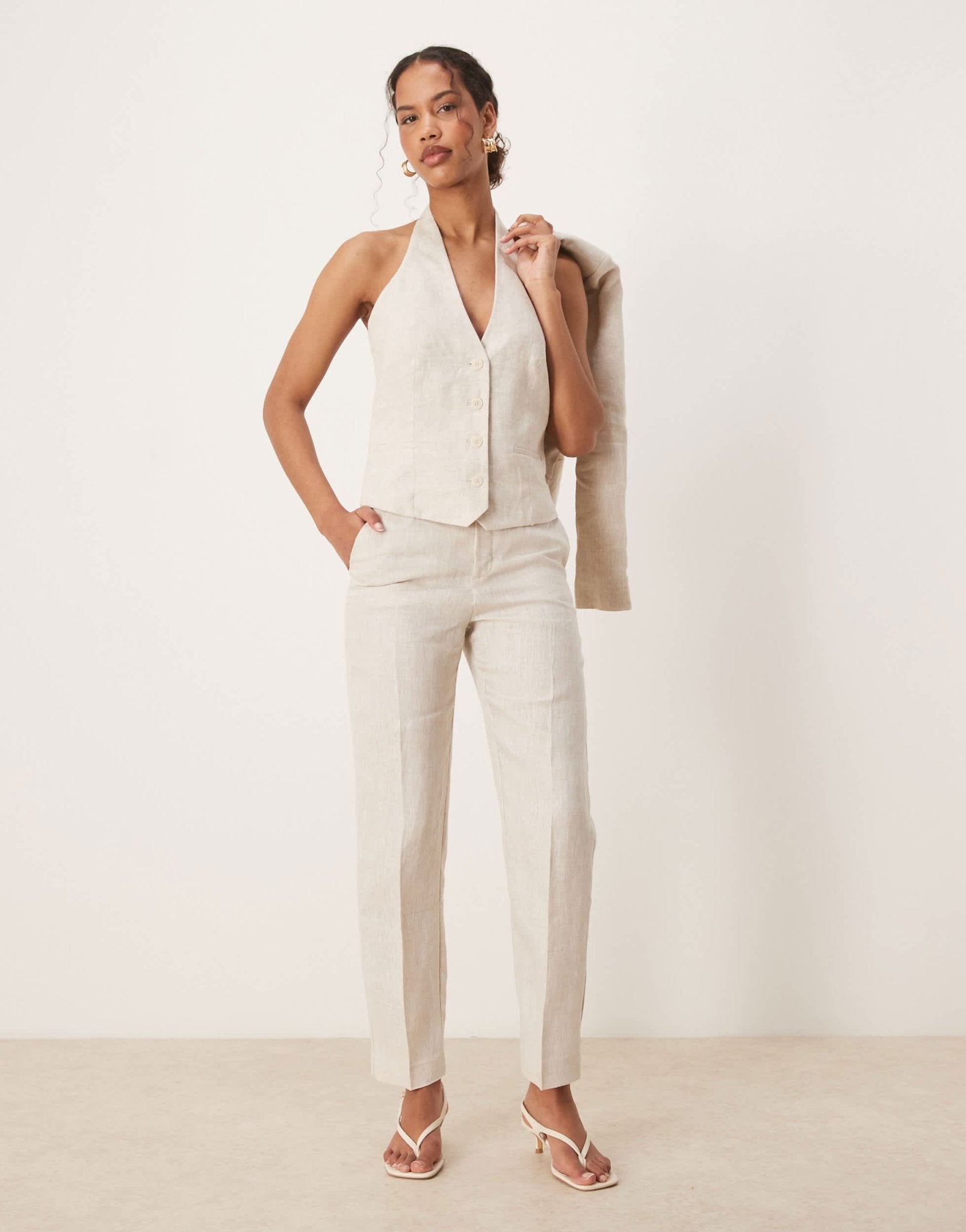 Mango linen tailored trouser co-ord in ecru - ASOS Sample Sale