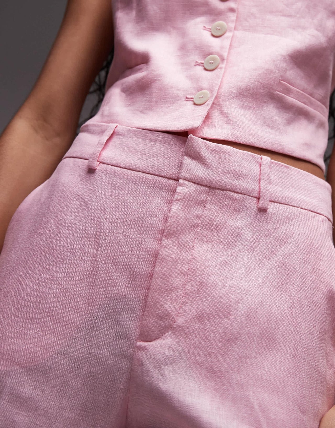 Mango linen tailored trouser co - ord in pink - ASOS Sample Sale