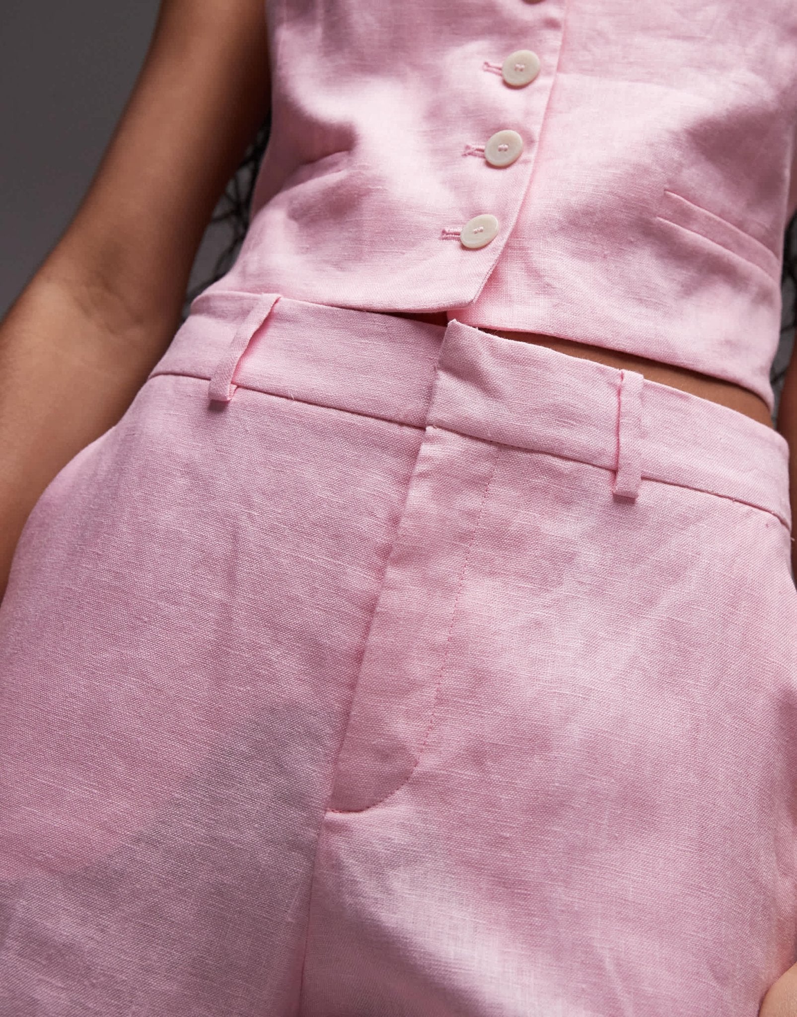 Mango linen tailored trouser co - ord in pink - ASOS Sample Sale
