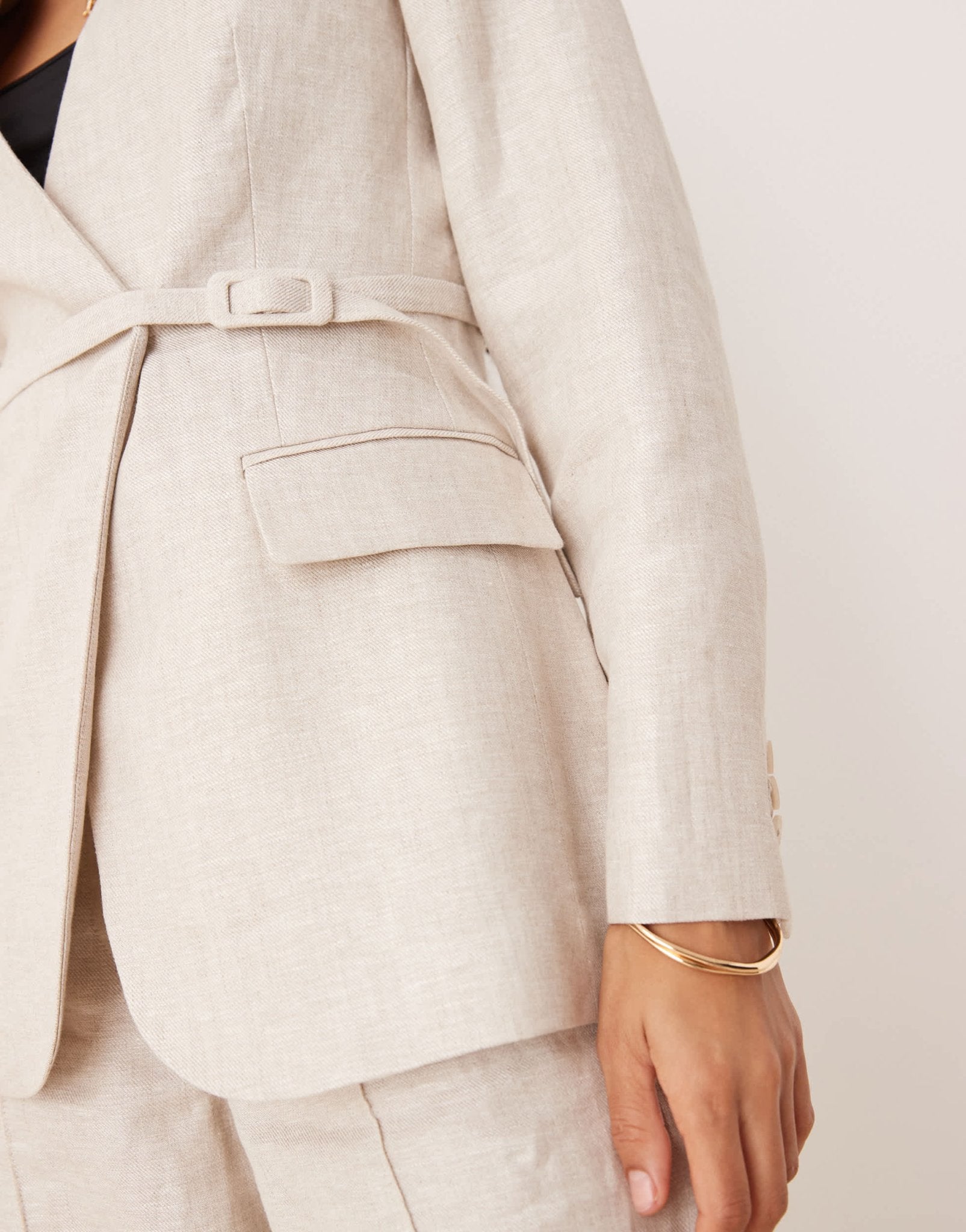 Mango linen v-neck blazer with cinch waist belt detail co-ord in oatmeal - ASOS Sample Sale