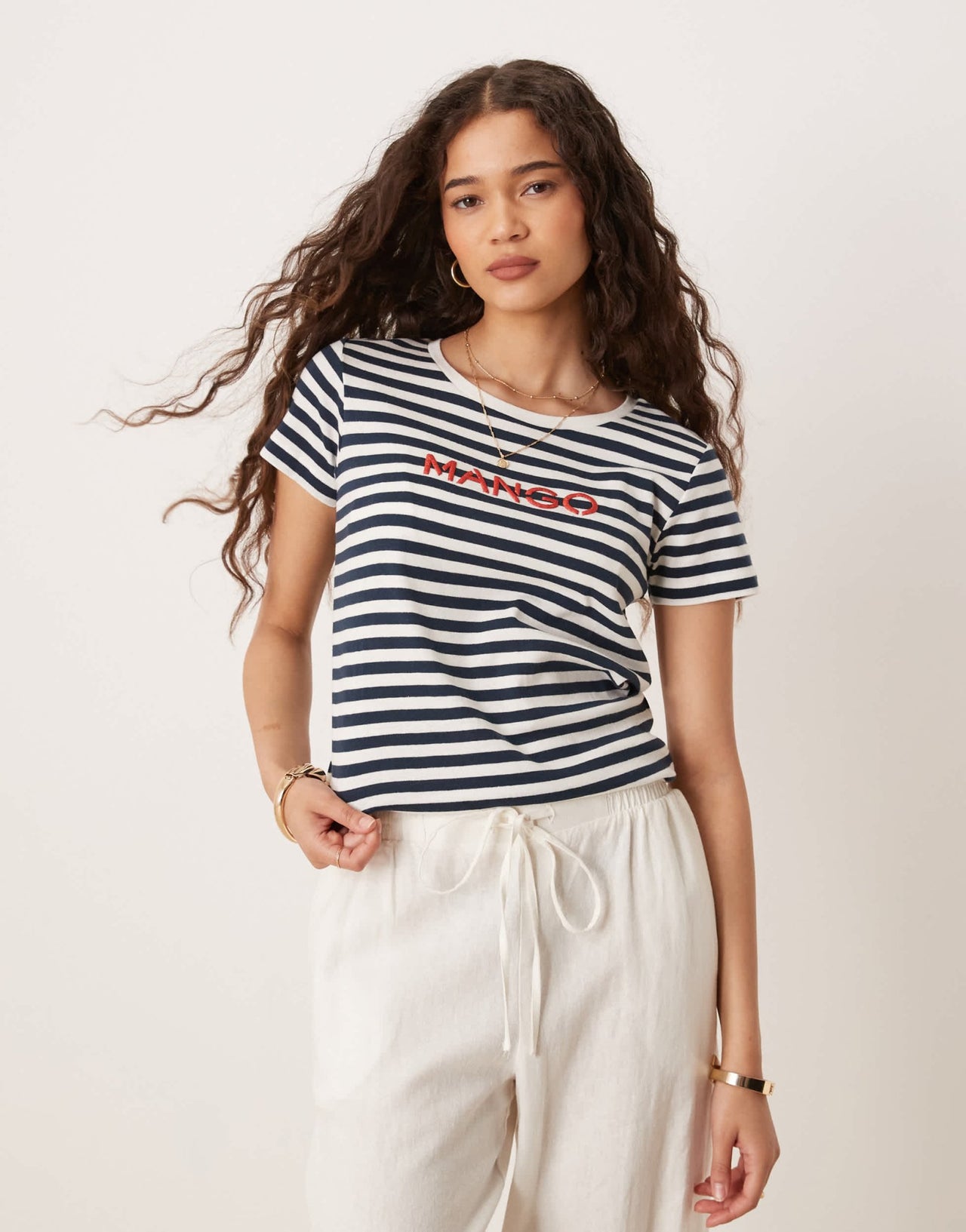 Mango logo t-shirt in navy stripe - ASOS Sample Sale