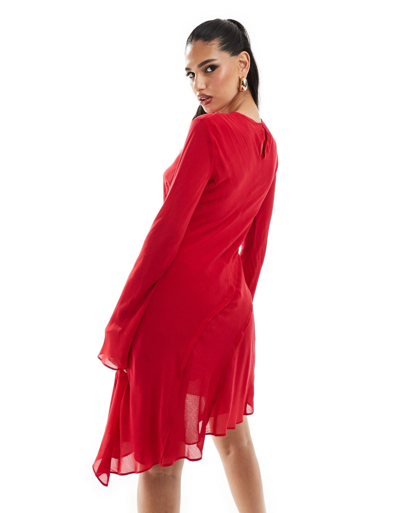Mango long sleeve aysmmetric hem in red - ASOS Sample Sale