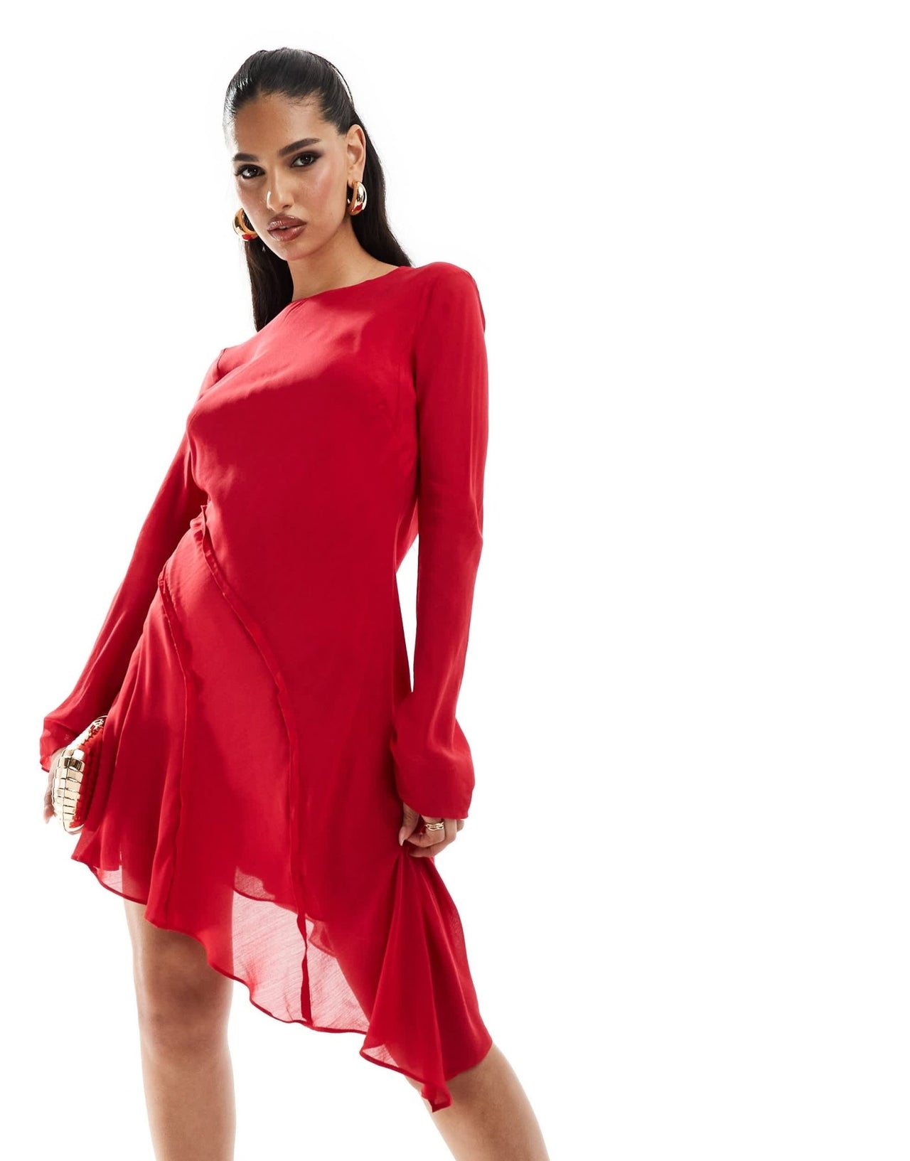 Mango long sleeve aysmmetric hem in red - ASOS Sample Sale