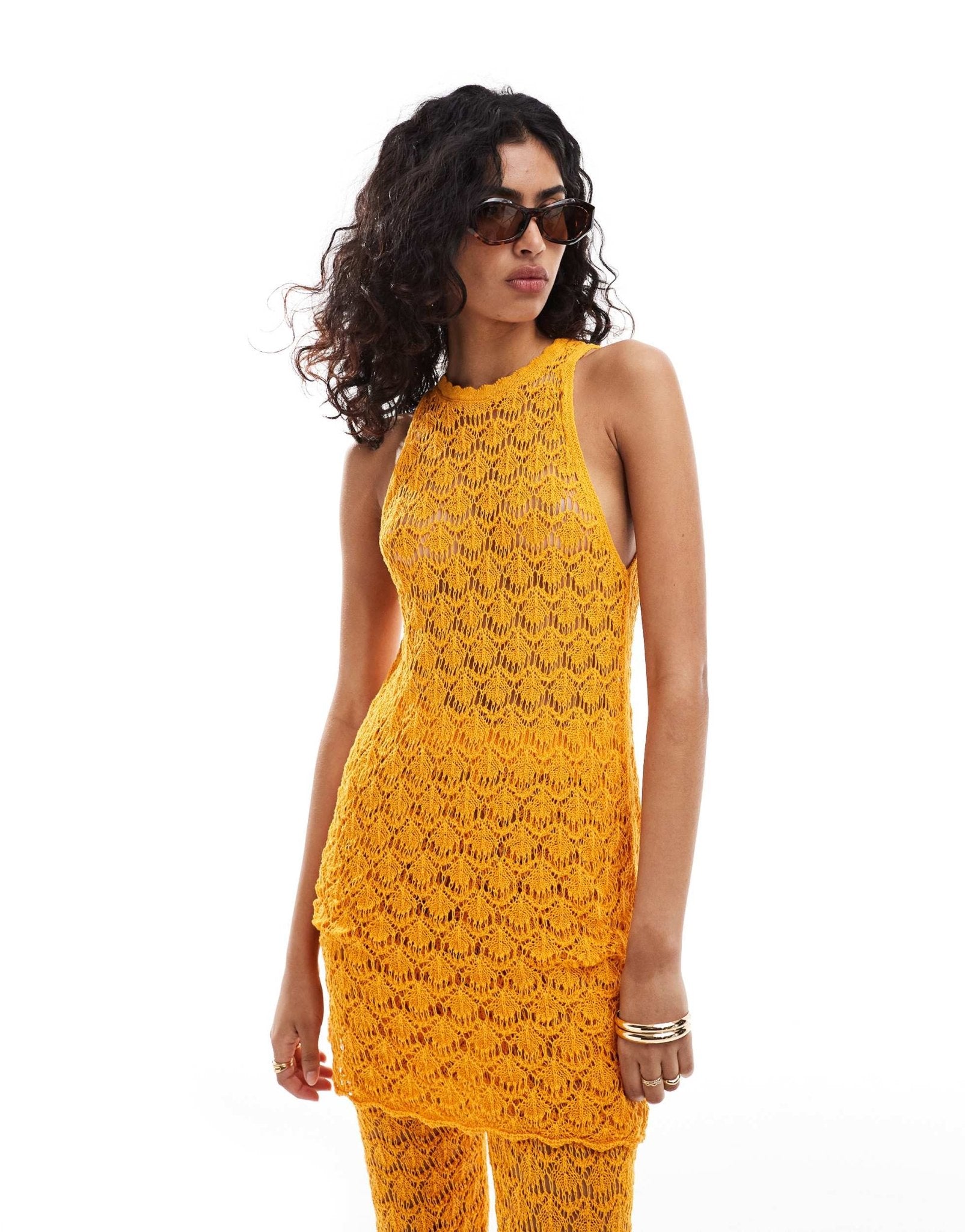 Mango longline crochet co - ord top in orange - ASOS Sample Sale