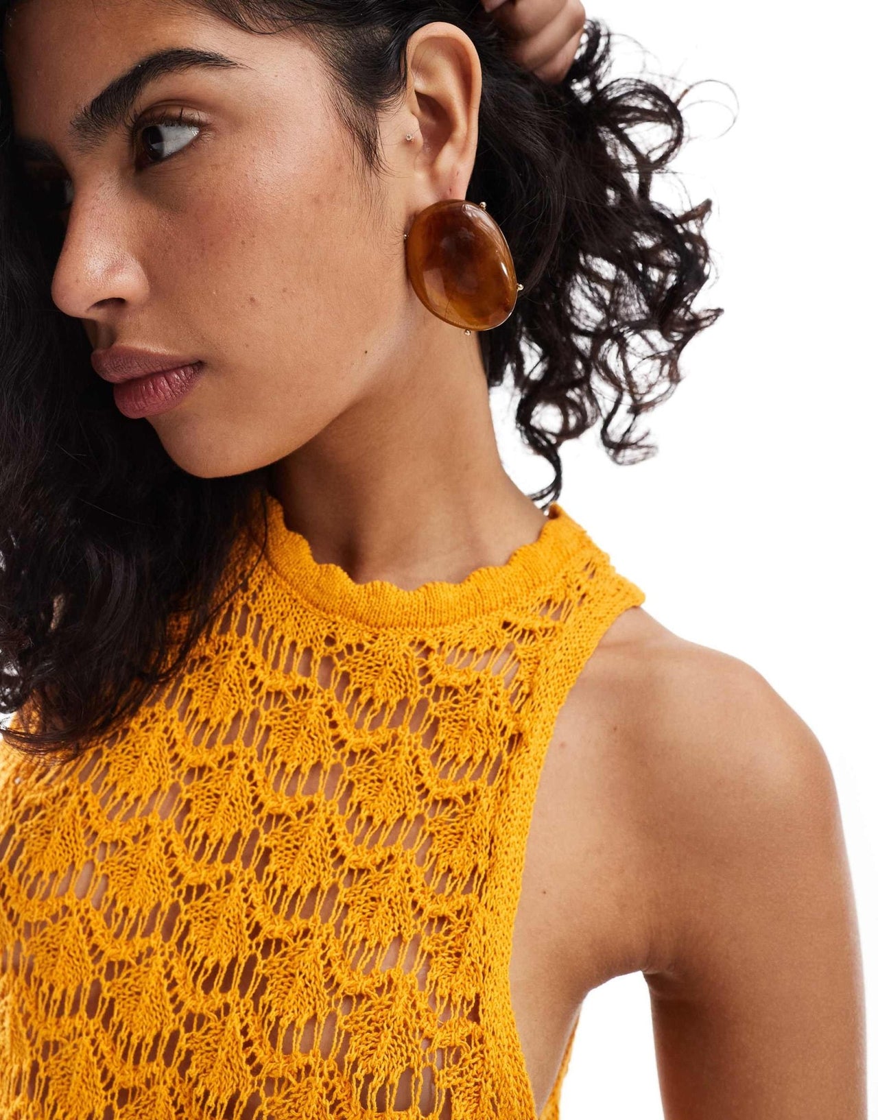 Mango longline crochet co - ord top in orange - ASOS Sample Sale