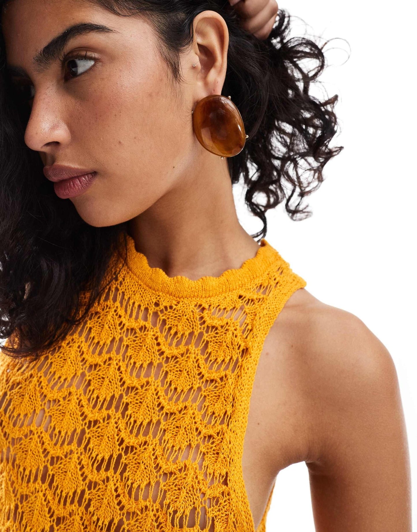 Mango longline crochet co - ord top in orange - ASOS Sample Sale