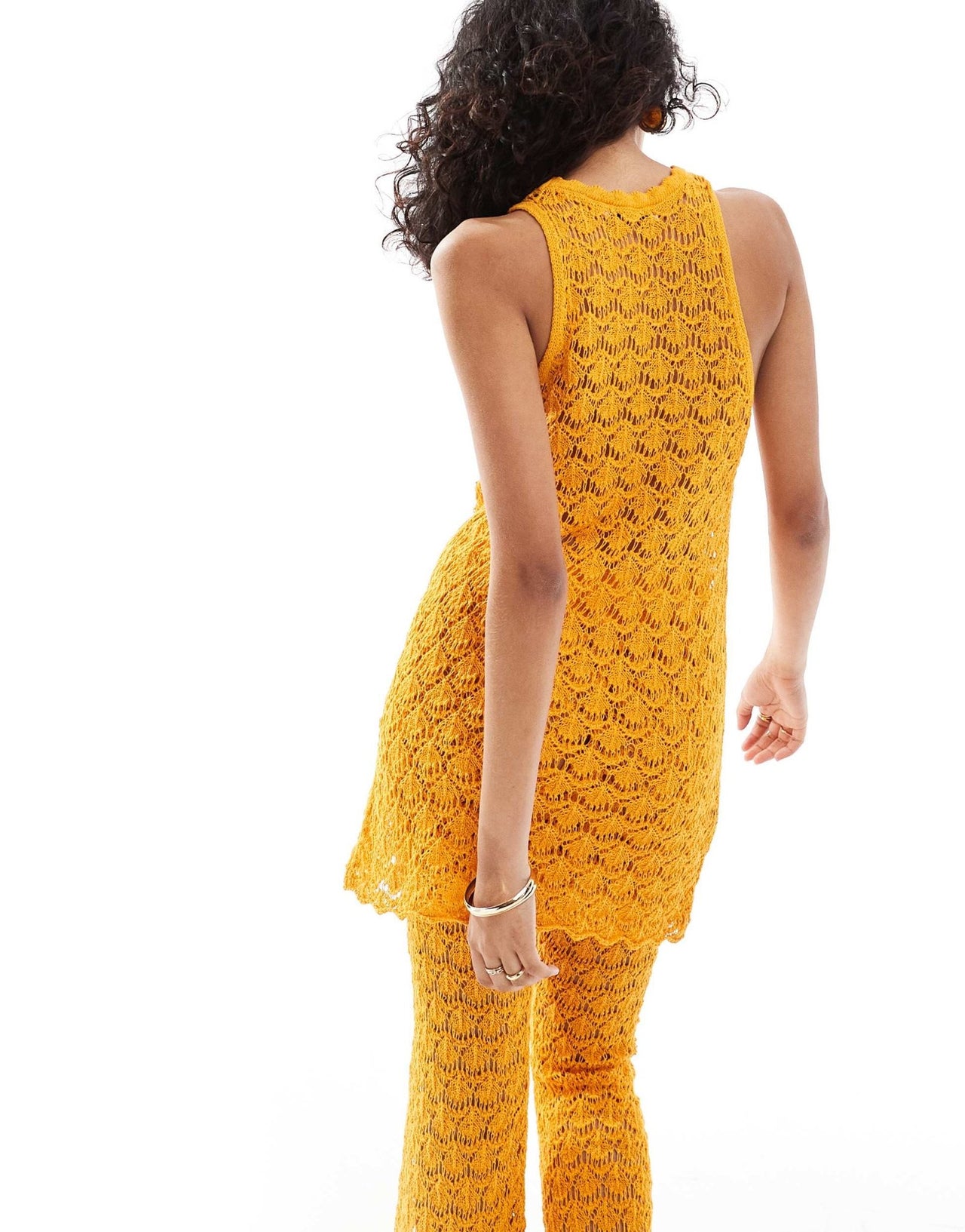 Mango longline crochet co - ord top in orange - ASOS Sample Sale