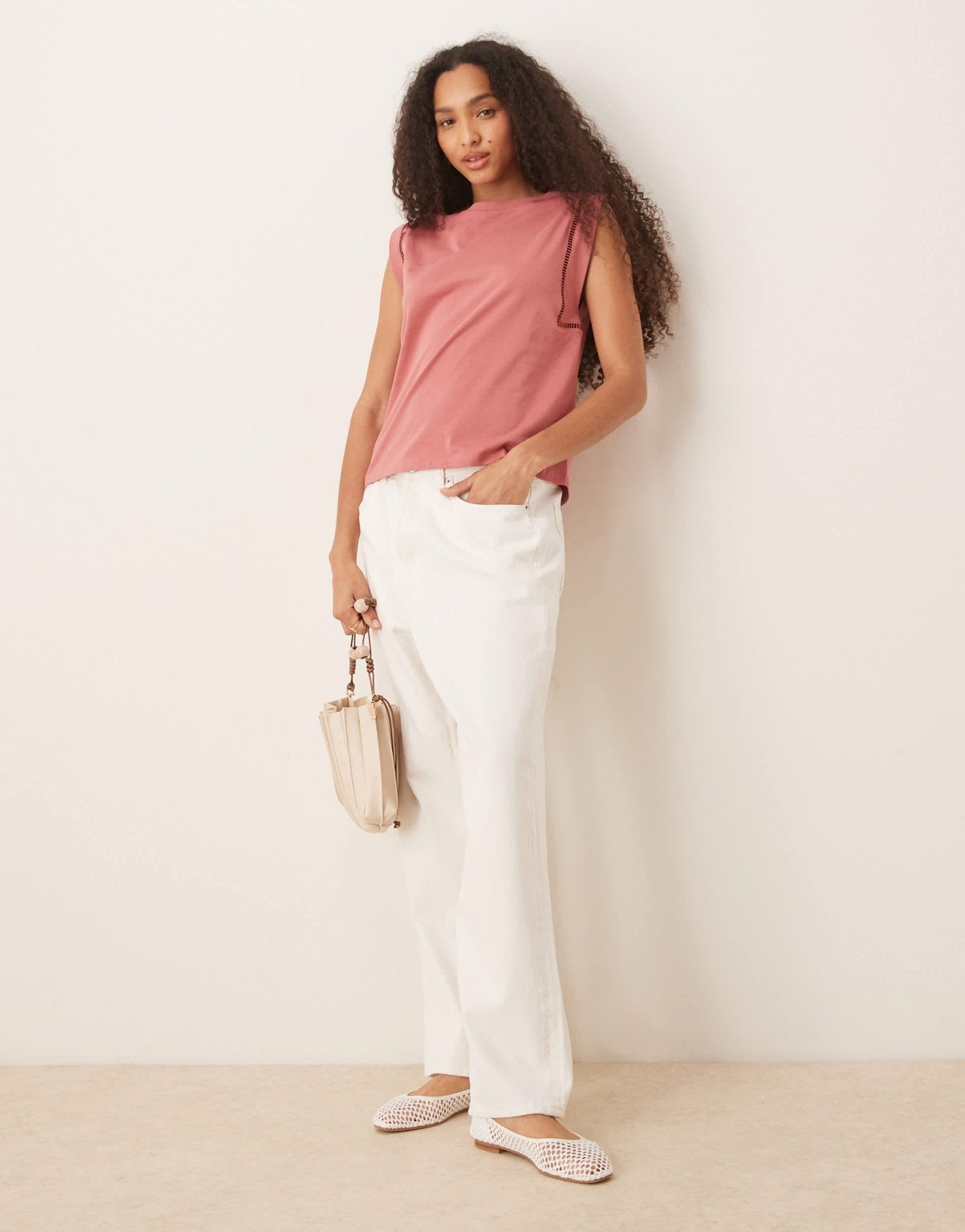 Mango loose fit t-shirt with cut out trim detail in coral pink - ASOS Sample Sale