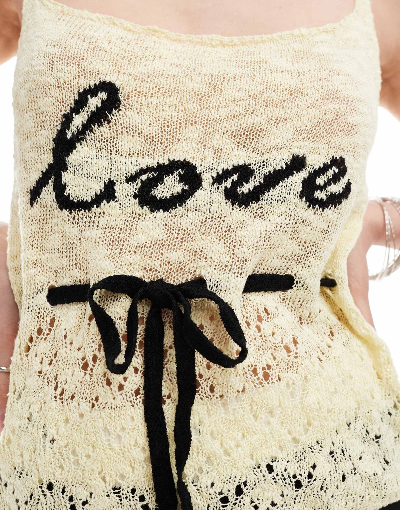 Mango love embroidered cami top in beige - ASOS Sample Sale