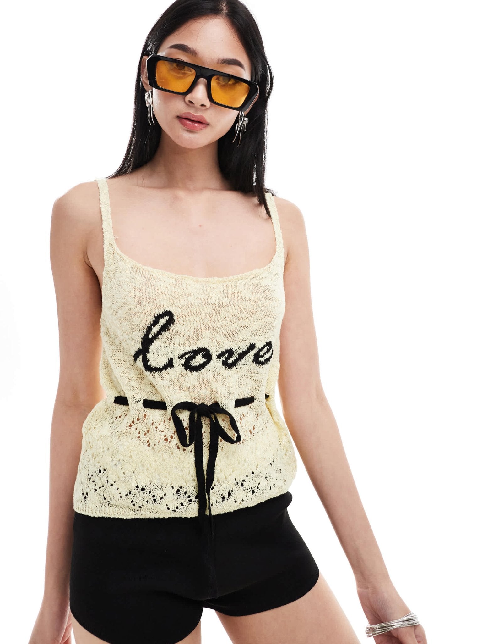 Mango love embroidered cami top in beige - ASOS Sample Sale