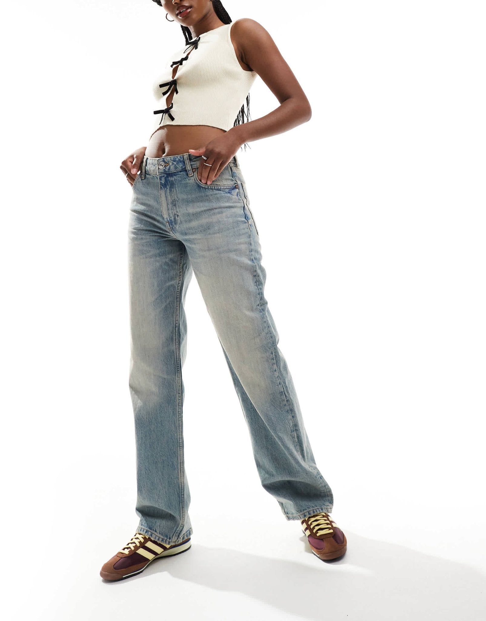 Mango low waist slim jeans in light blue - ASOS Sample Sale