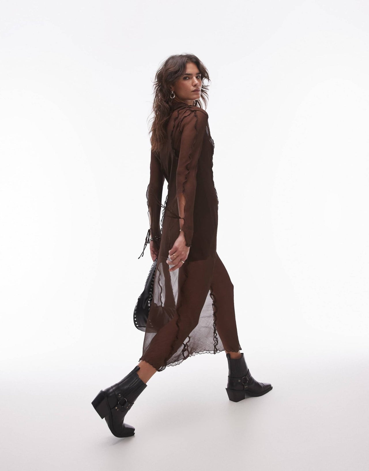 Mango mesh detail maxi dress in chocolate brown - ASOS Sample Sale