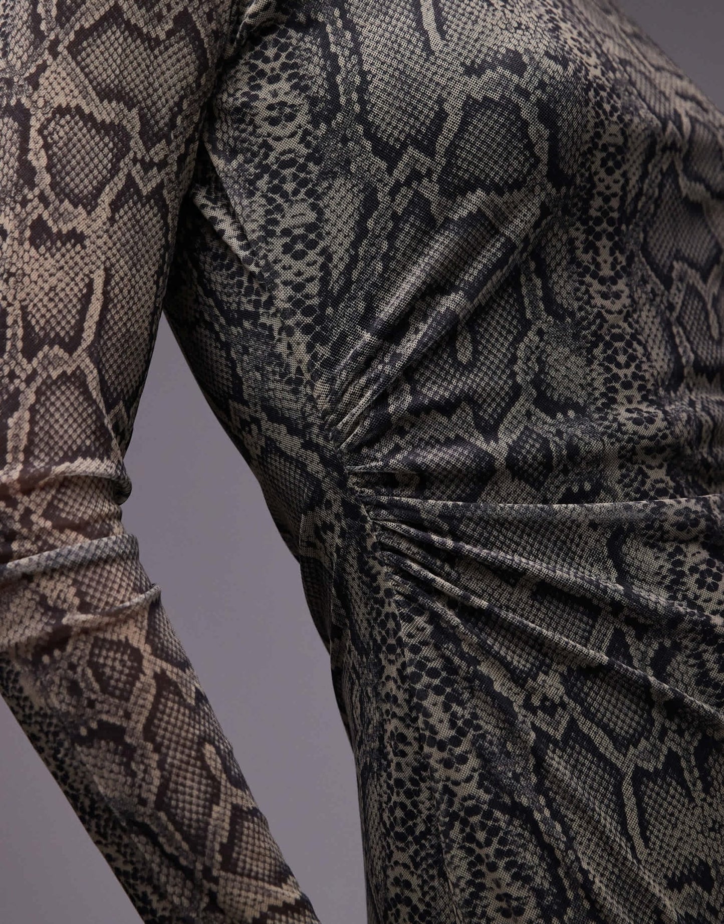 Mango mesh ruched side snake print midi dress in grey - ASOS Sample Sale