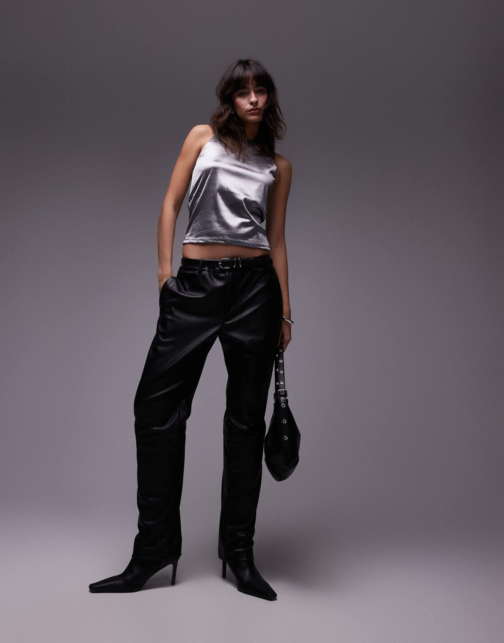 Mango metallic high neck top in silver - ASOS Sample Sale