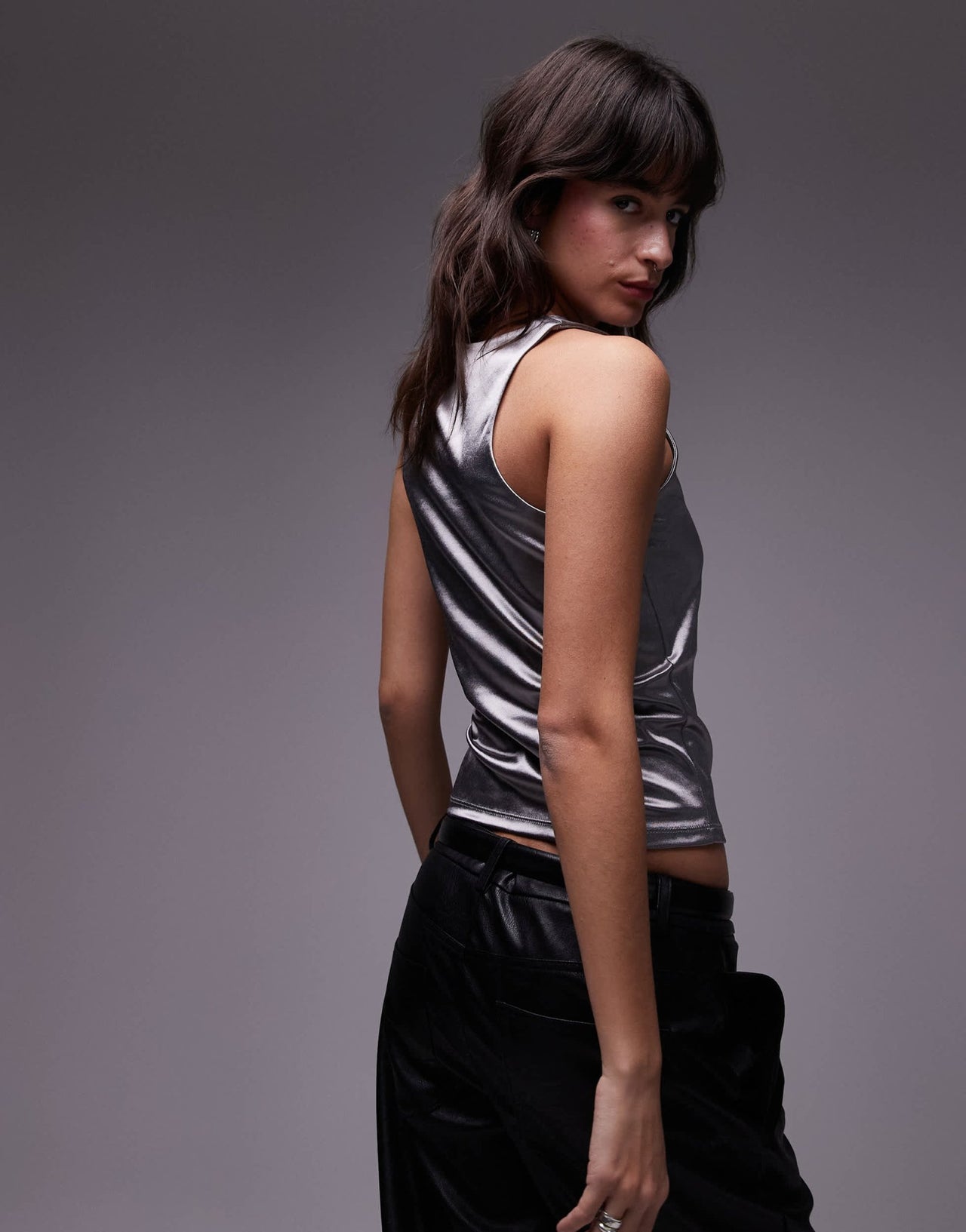 Mango metallic high neck top in silver - ASOS Sample Sale